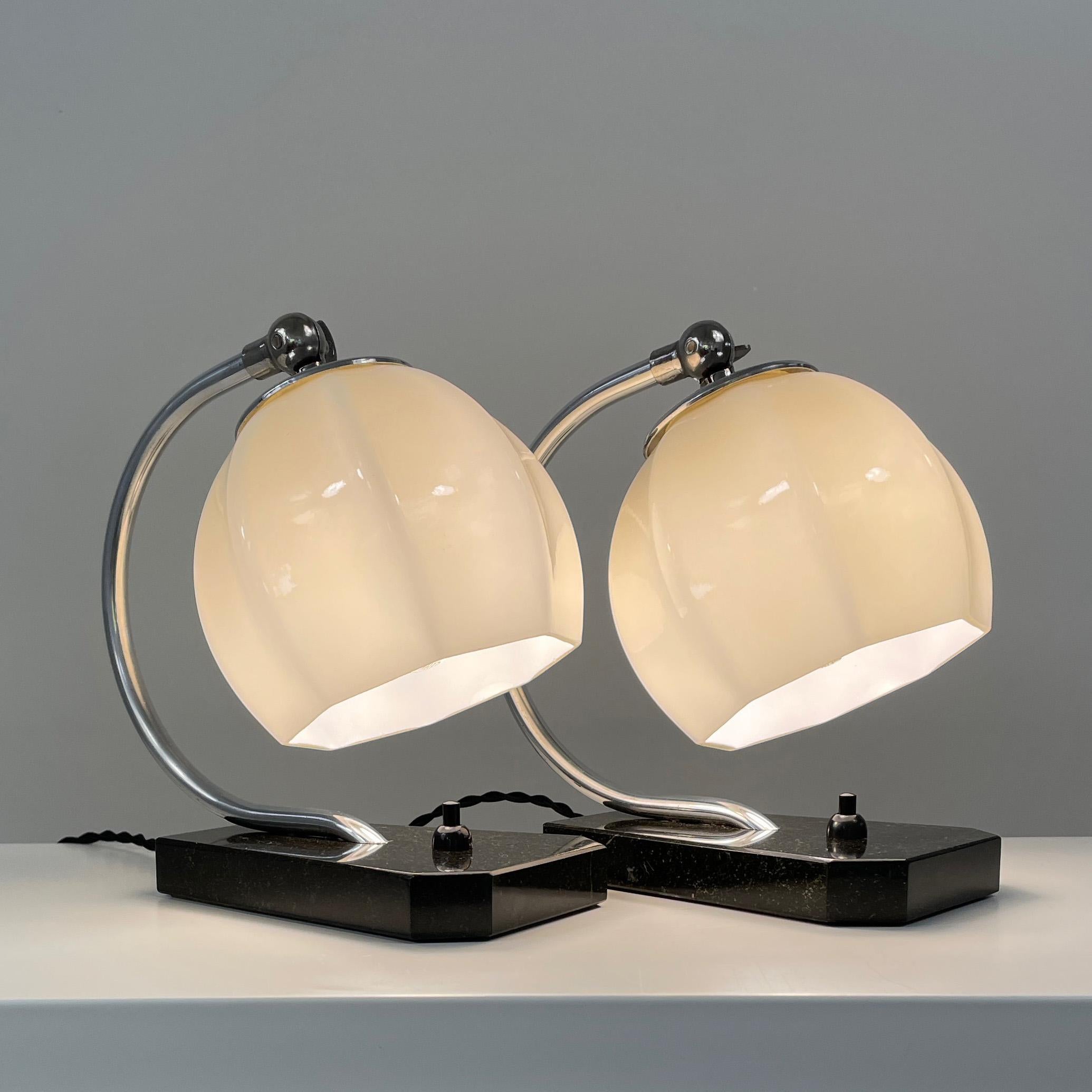 German Art Deco Opaline Glass, Marble and Aluminum Table Lamps, 1930s For Sale 1
