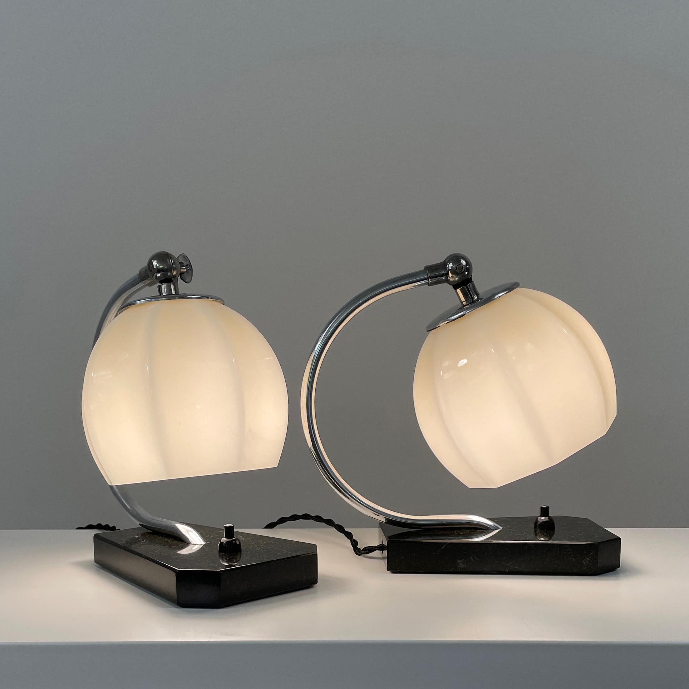 German Art Deco Opaline Glass, Marble and Aluminum Table Lamps, 1930s For Sale 2