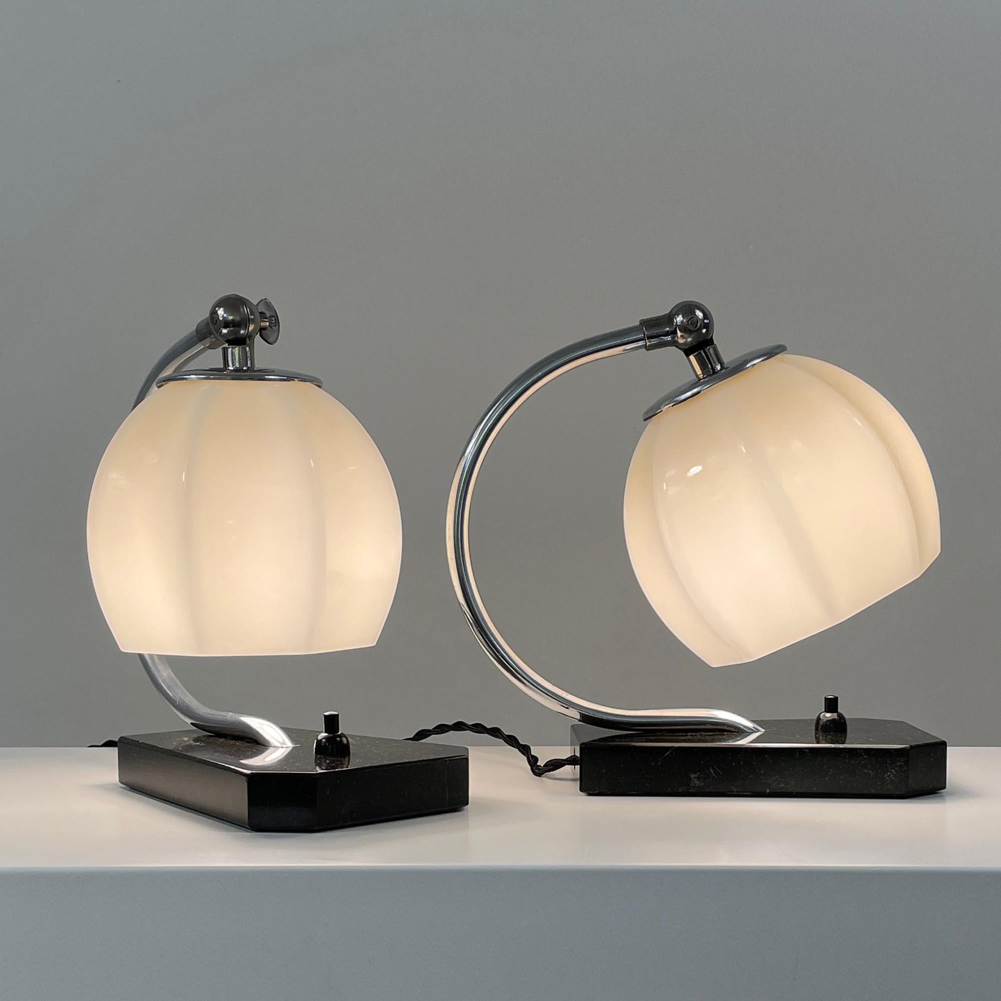 German Art Deco Opaline Glass, Marble and Aluminum Table Lamps, 1930s For Sale 3
