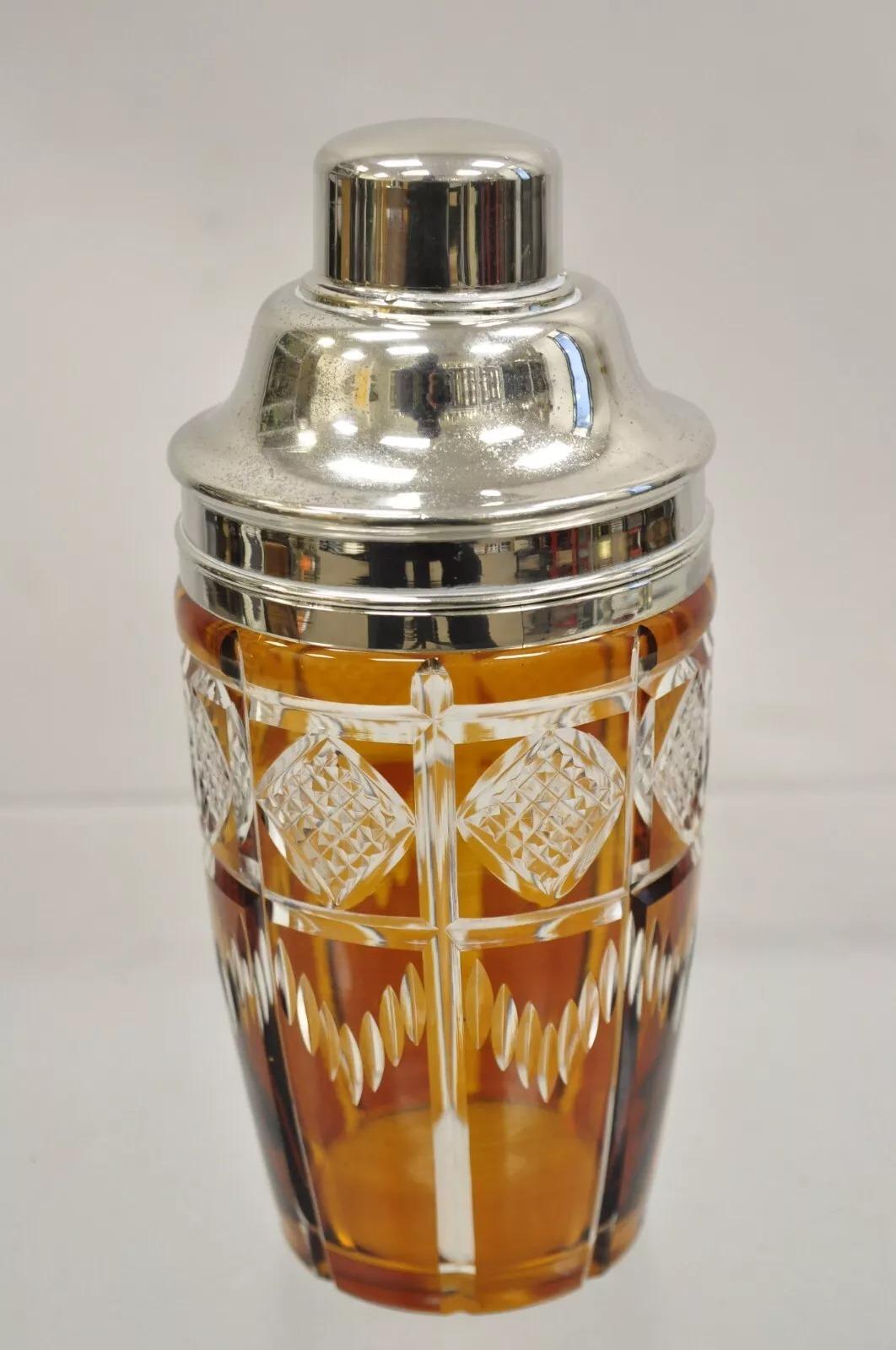 Shakers da cocktail Martini in vetro tagliato arancione Art Deco tedesco in vendita 5