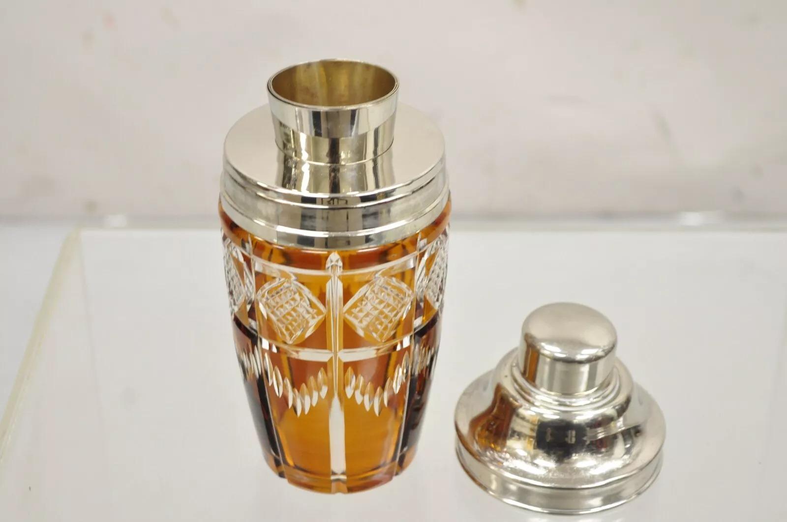 Art Déco Shakers da cocktail Martini in vetro tagliato arancione Art Deco tedesco in vendita