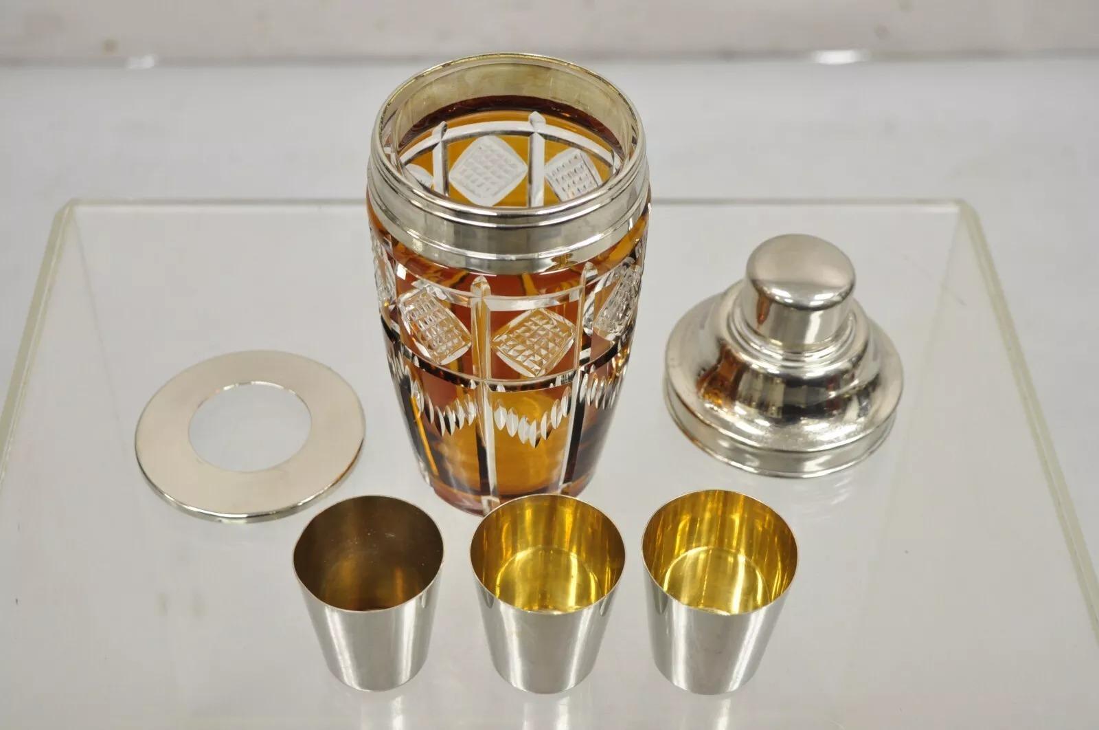 Shakers da cocktail Martini in vetro tagliato arancione Art Deco tedesco In condizioni buone in vendita a Philadelphia, PA