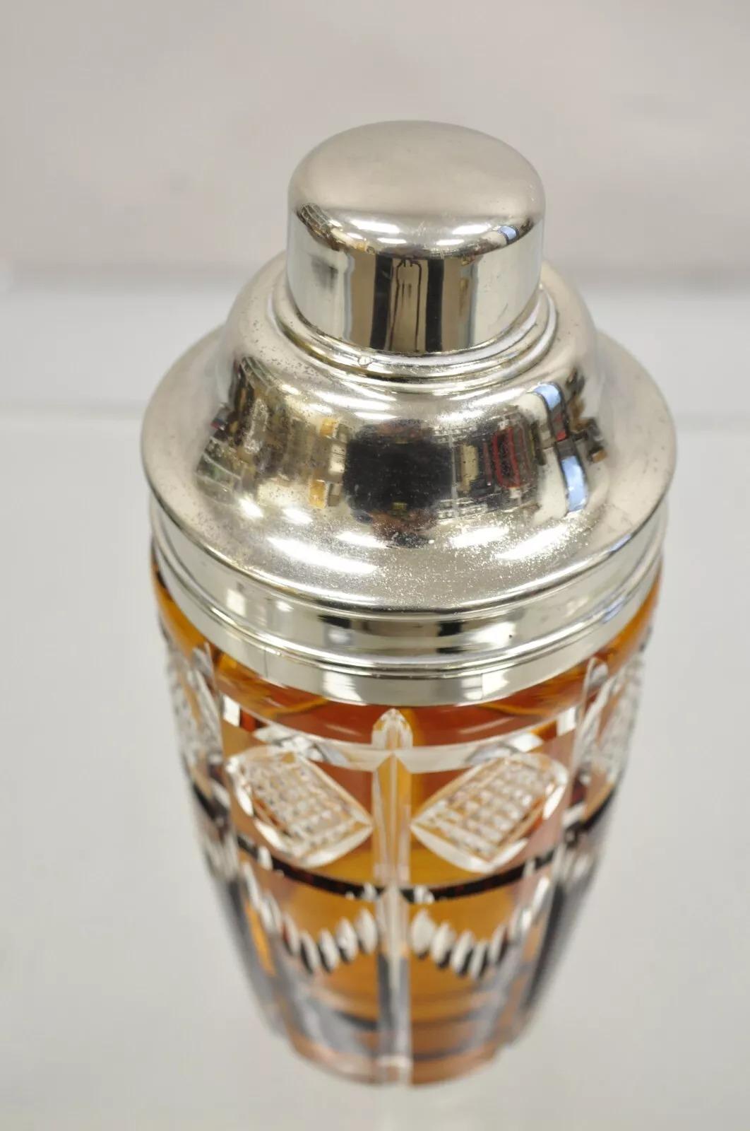 XX secolo Shakers da cocktail Martini in vetro tagliato arancione Art Deco tedesco in vendita