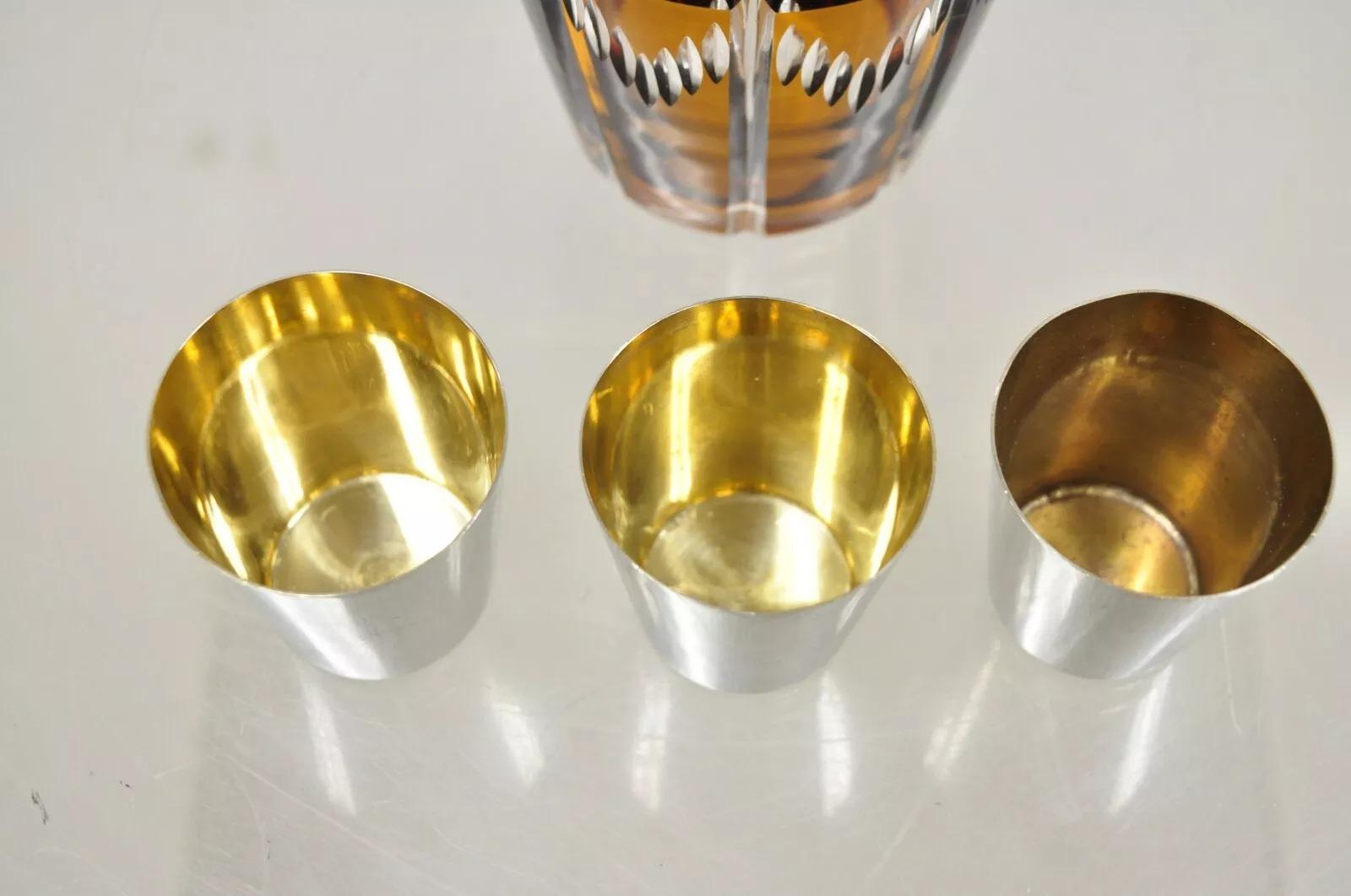 Shakers da cocktail Martini in vetro tagliato arancione Art Deco tedesco in vendita 2