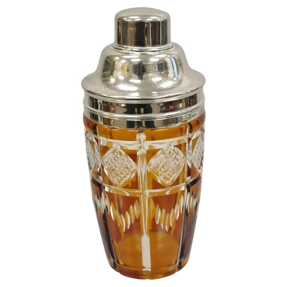 Coctelera Alemana Art Decó Naranja Bohemia de Cristal Tallado para Martini