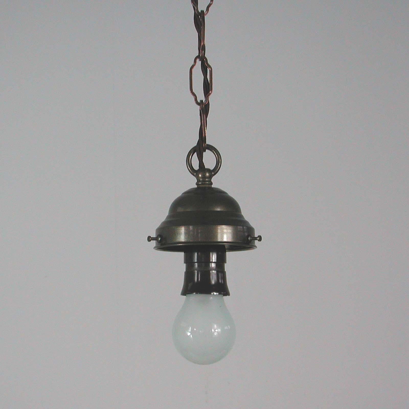 German Art Deco Patinated Brass & Opaline Glass Pendant, 1930s 4