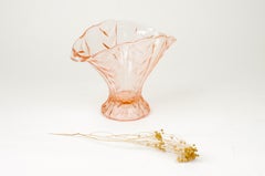 German Art Deco Pink Pressed Glass Vase, Marked "Deutschland"