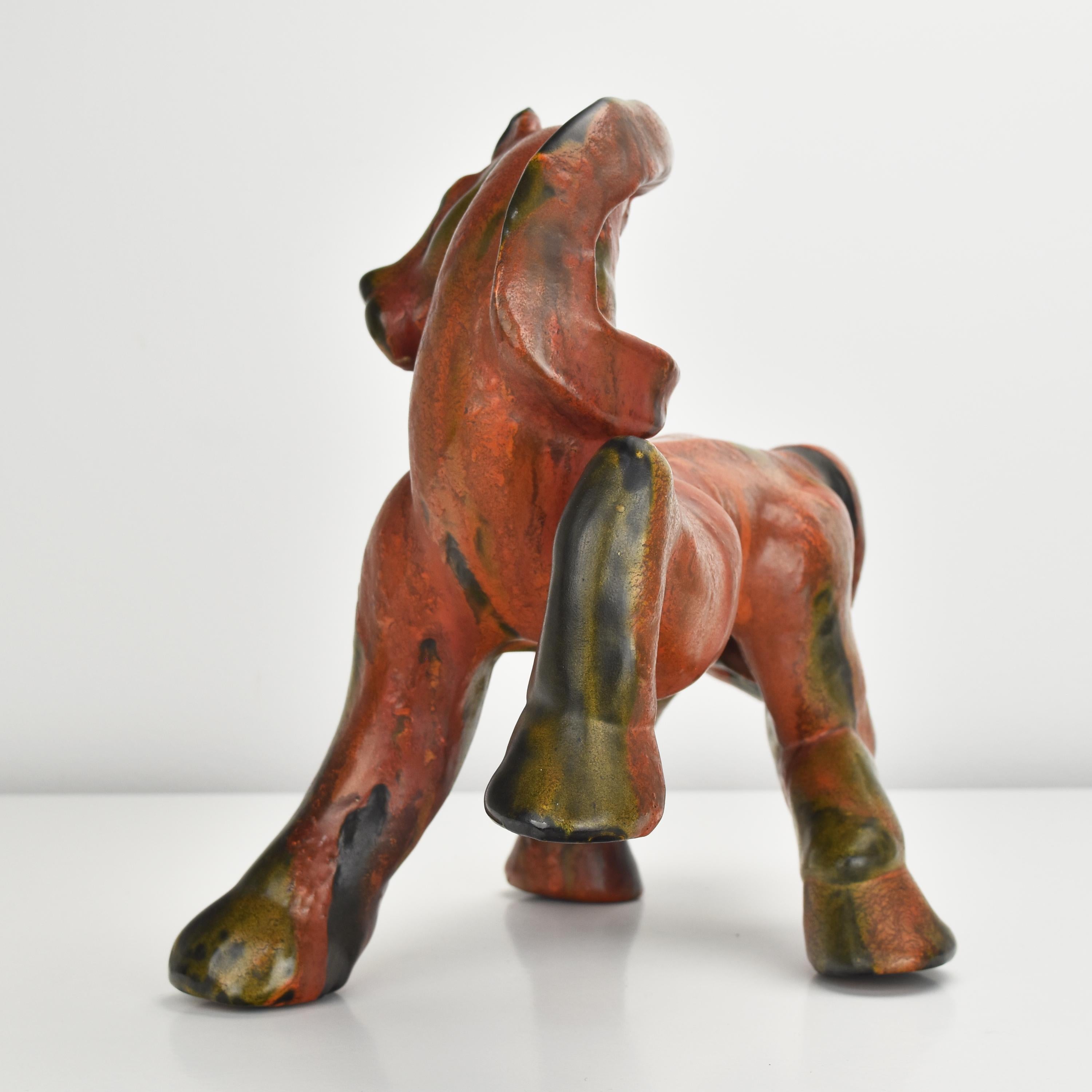 German Art Deco Pottery Ceramic Horse Sculpture Figurine After Franz Marc In Excellent Condition For Sale In Bad Säckingen, DE