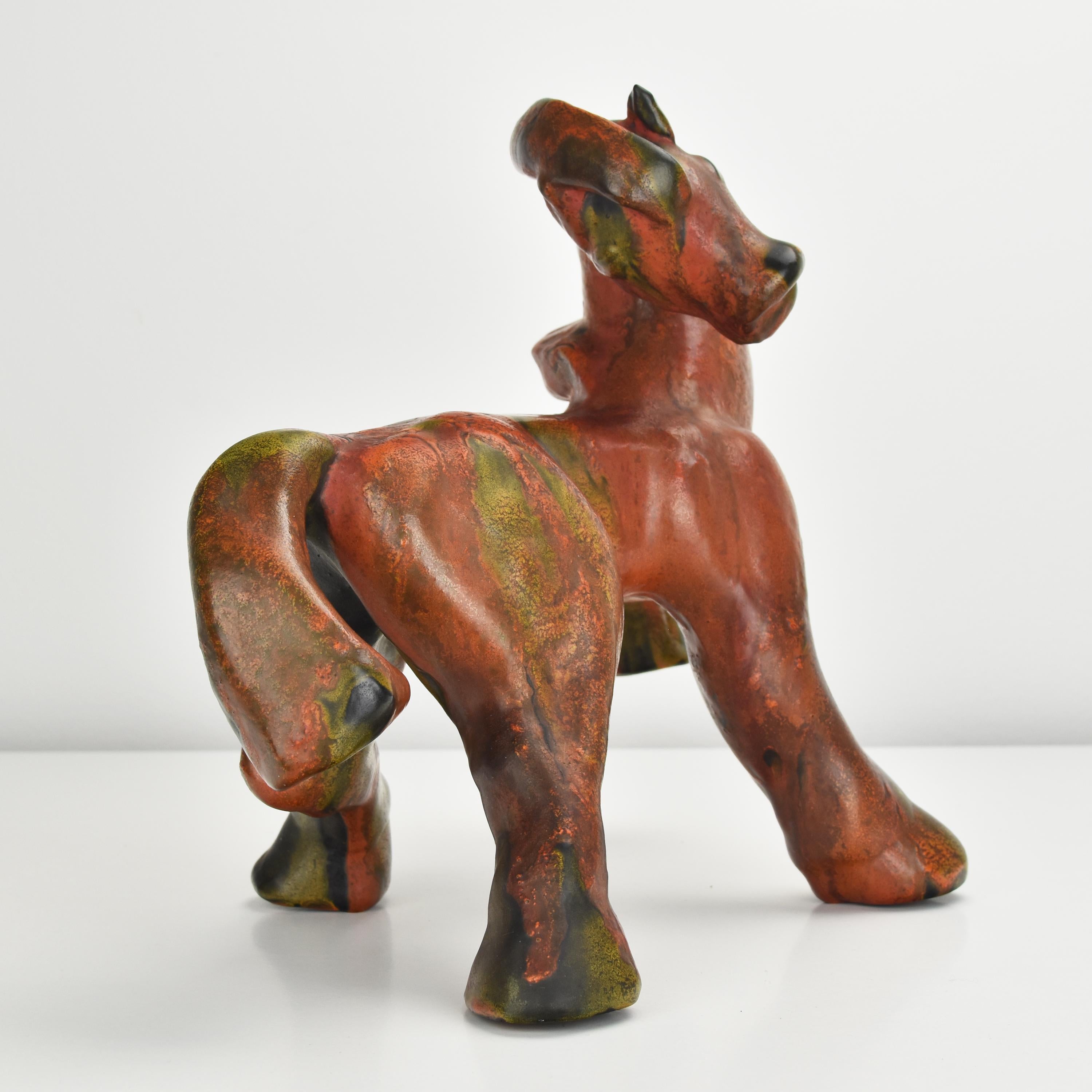Mid-20th Century German Art Deco Pottery Ceramic Horse Sculpture Figurine After Franz Marc For Sale