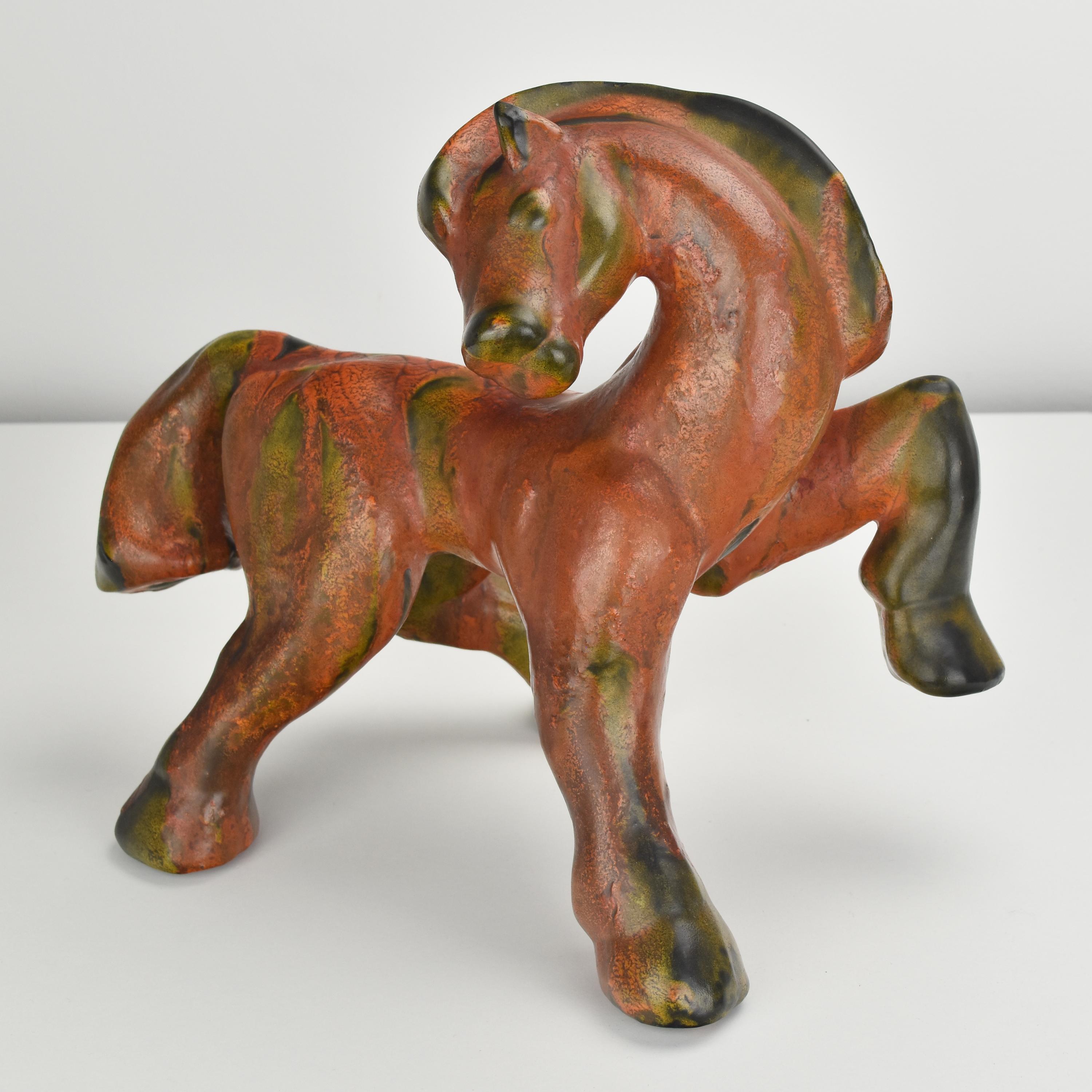German Art Deco Pottery Ceramic Horse Sculpture Figurine After Franz Marc For Sale 2