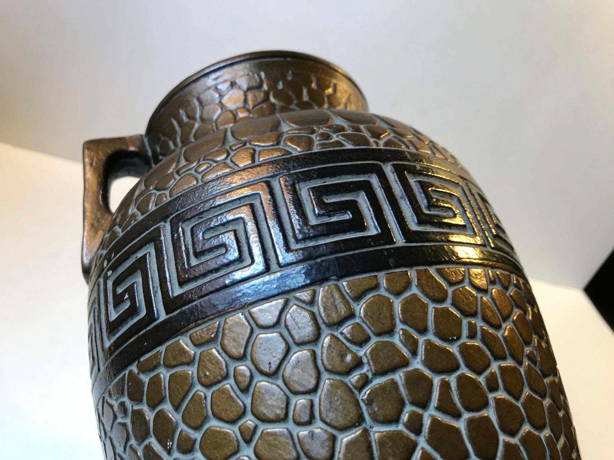 German Art Deco Revival Pottery Vase, 1970s In Good Condition For Sale In Esbjerg, DK