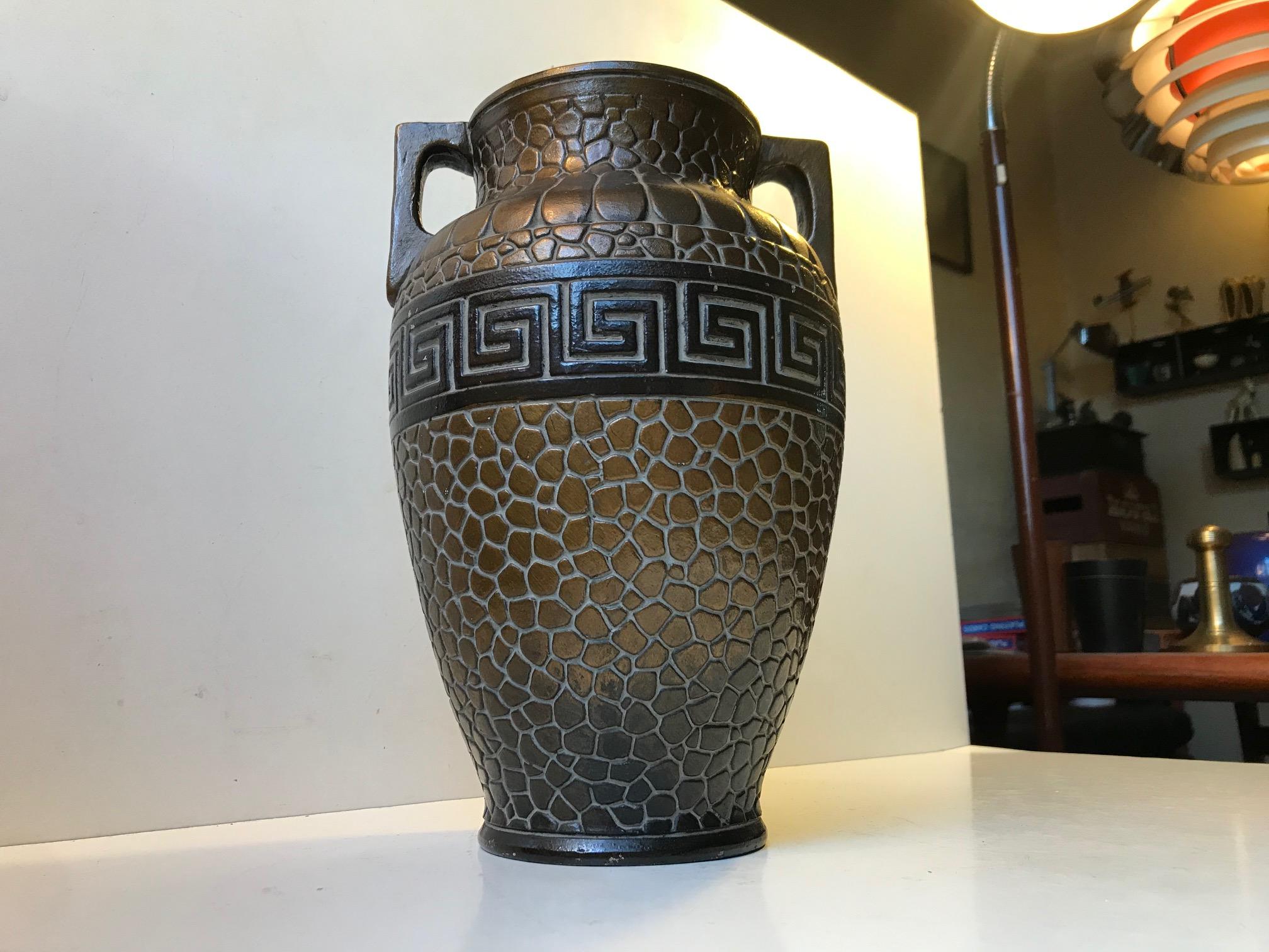 Late 20th Century German Art Deco Revival Pottery Vase, 1970s For Sale
