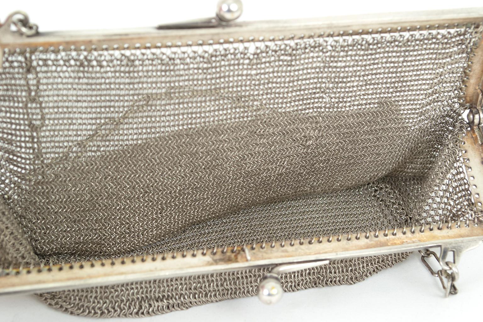 Art Deco German Silver Metal Micro Mesh Evening Bag with Chain Handle, 1930s 3