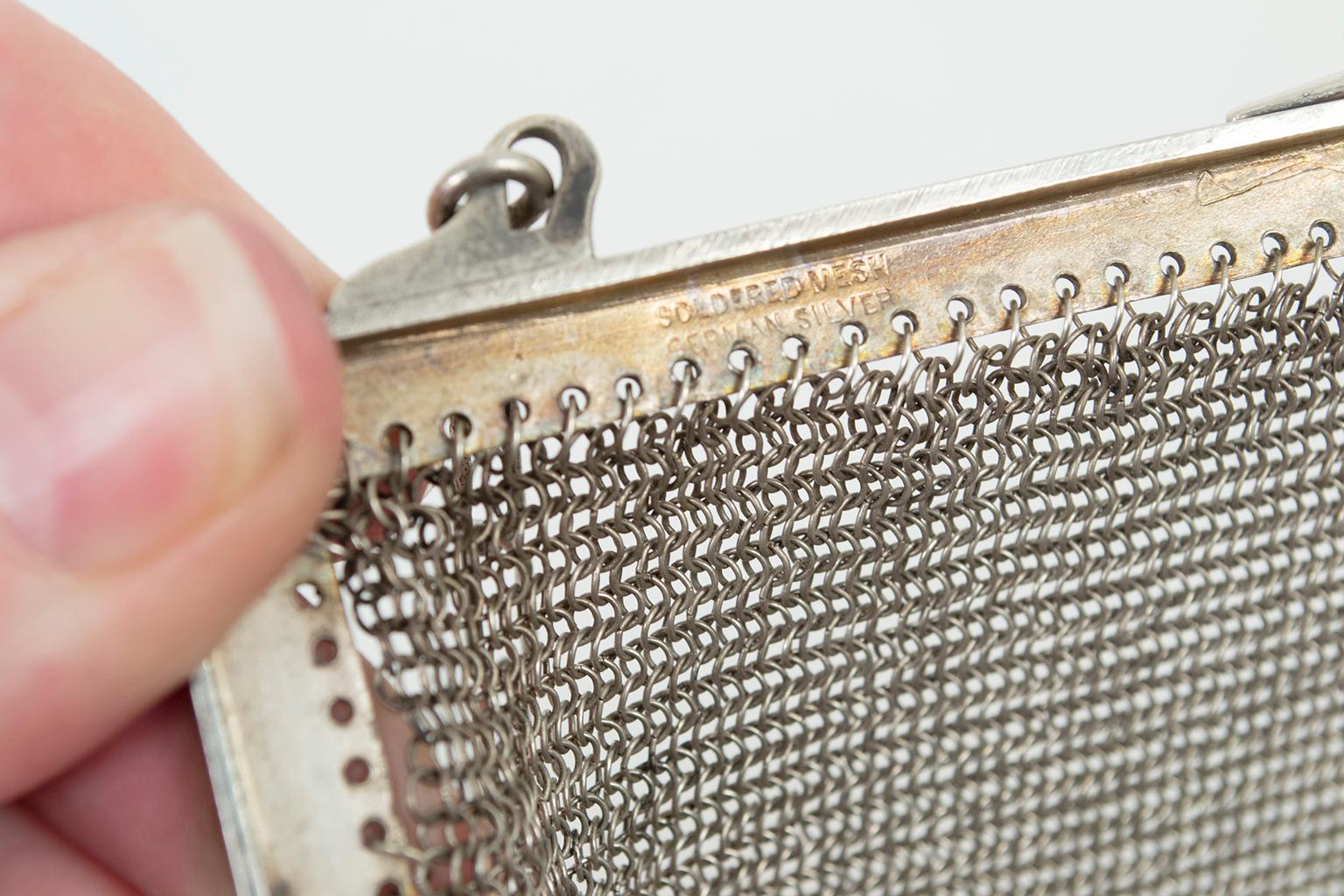 Art Deco German Silver Metal Micro Mesh Evening Bag with Chain Handle, 1930s 4