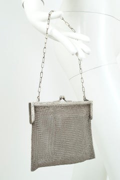 Art Deco German Silver Metal Micro Mesh Evening Bag with Chain Handle, 1930s