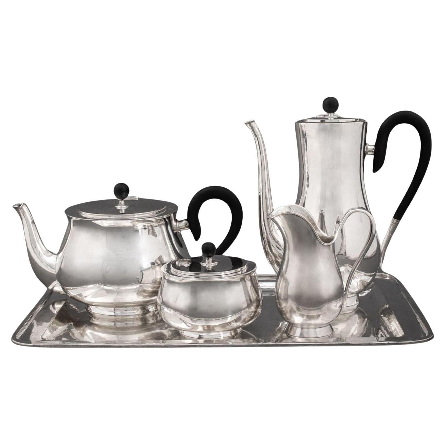 German Art Deco Silver Tea & Coffee Set by Handarbeit For Sale
