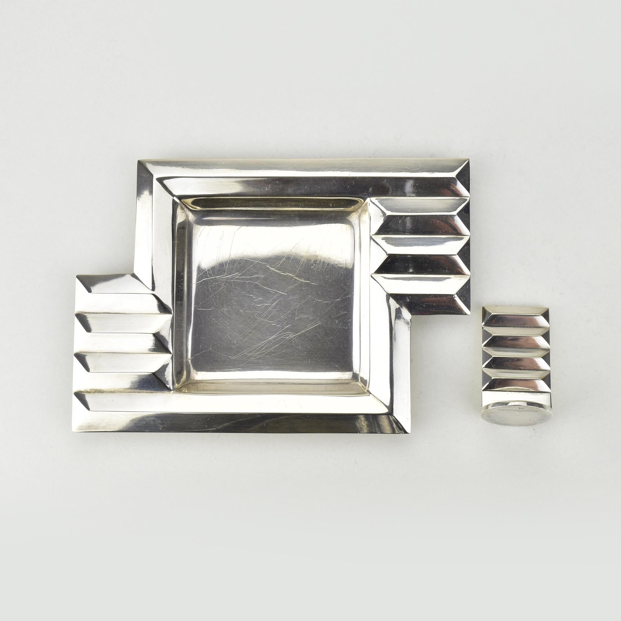 Polished German Art Deco Silverplated Ashtray with Ember Killer by Schwerte, Bauhaus Era For Sale