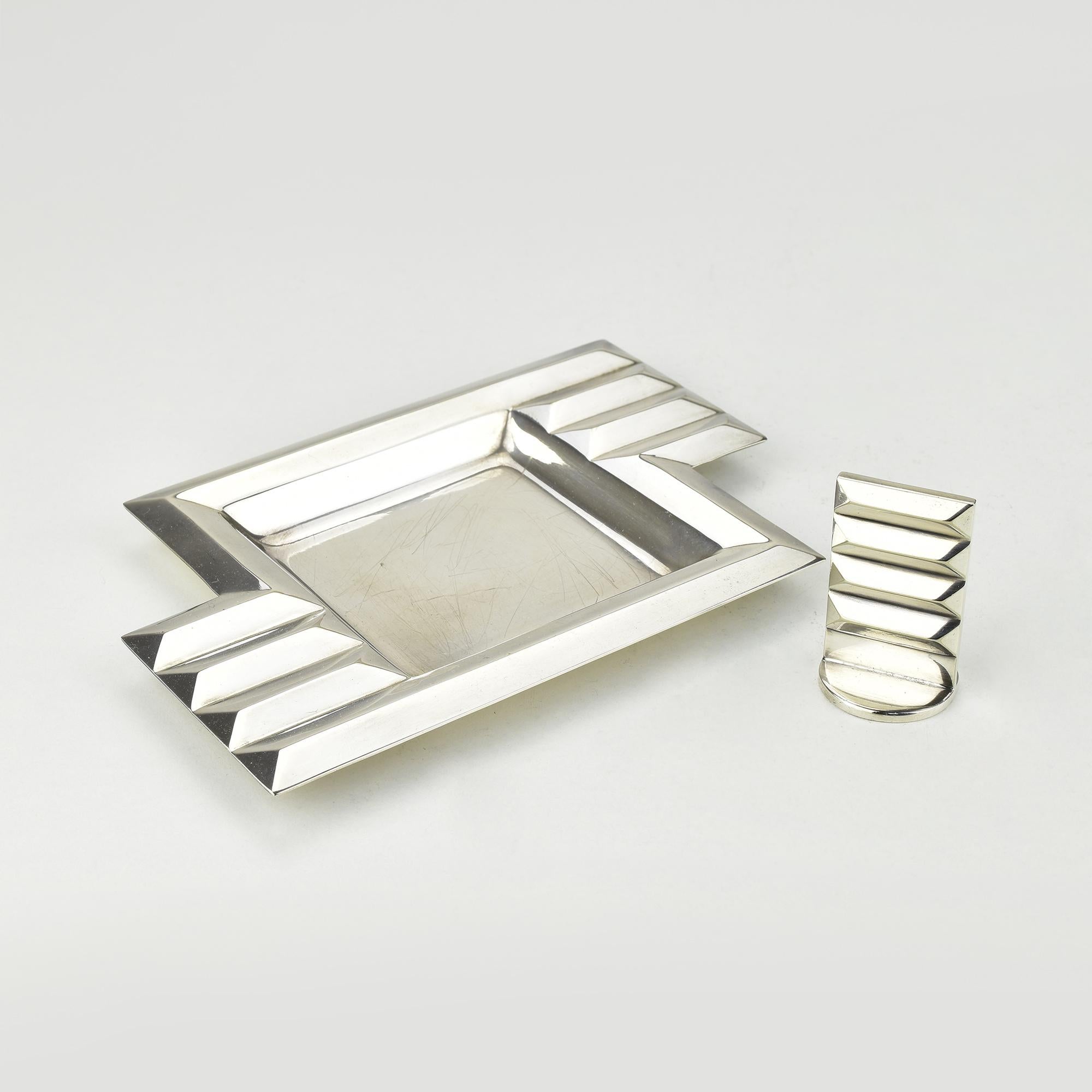 Brass German Art Deco Silverplated Ashtray with Ember Killer by Schwerte, Bauhaus Era For Sale
