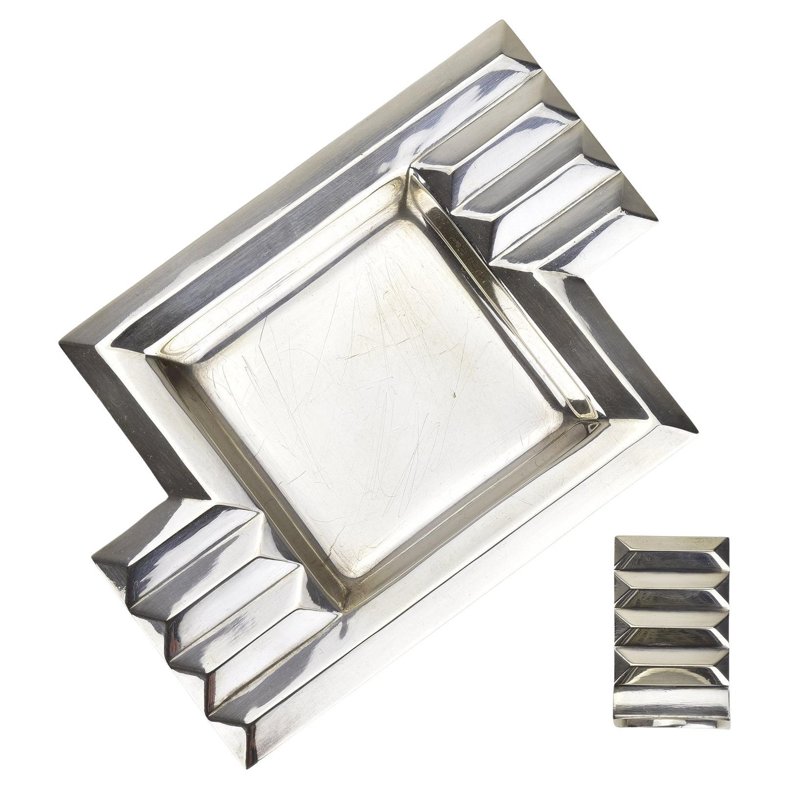 German Art Deco Silverplated Ashtray with Ember Killer by Schwerte, Bauhaus Era For Sale