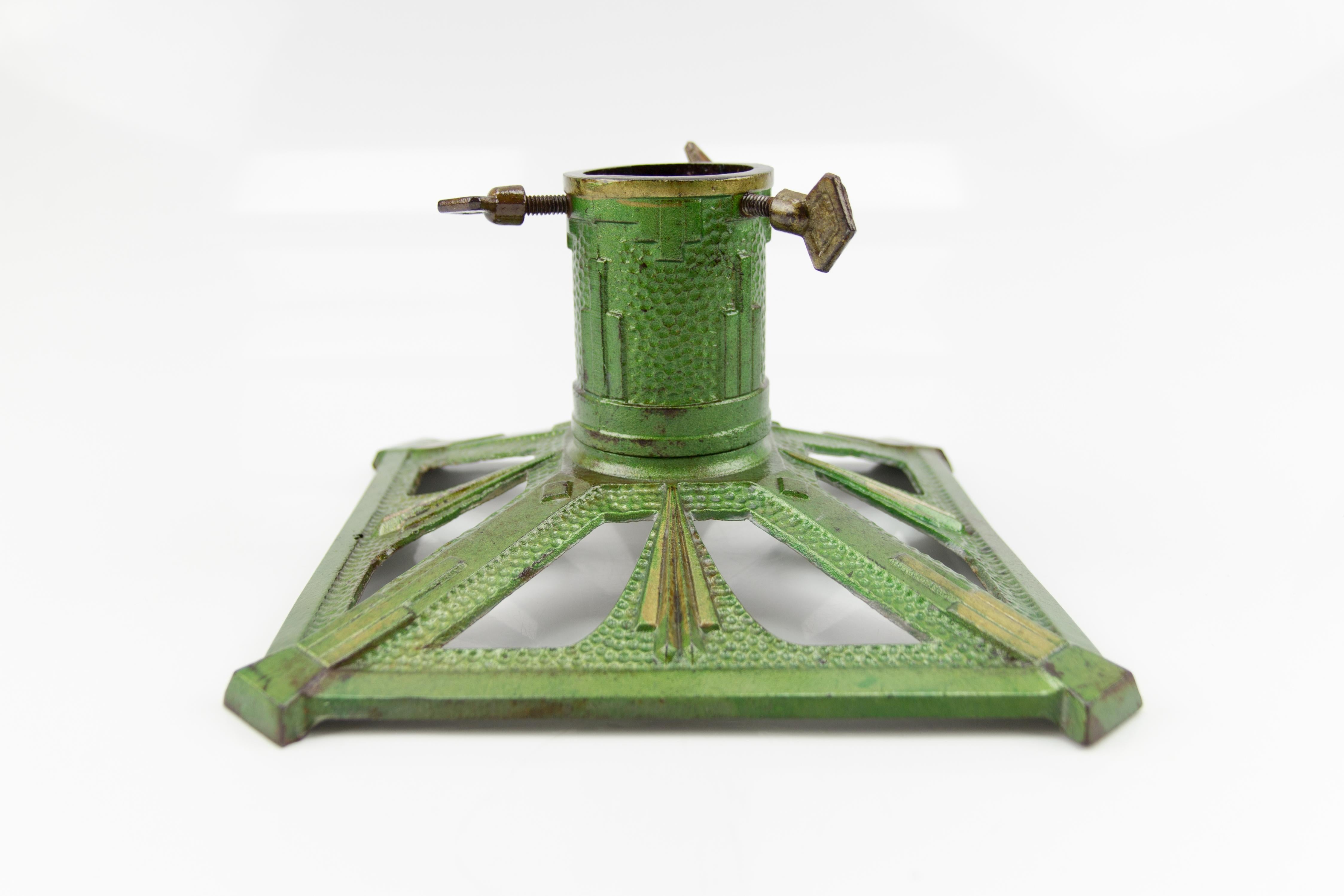 German Art Deco Style Green Cast Iron Christmas Tree Stand, 1950s 9