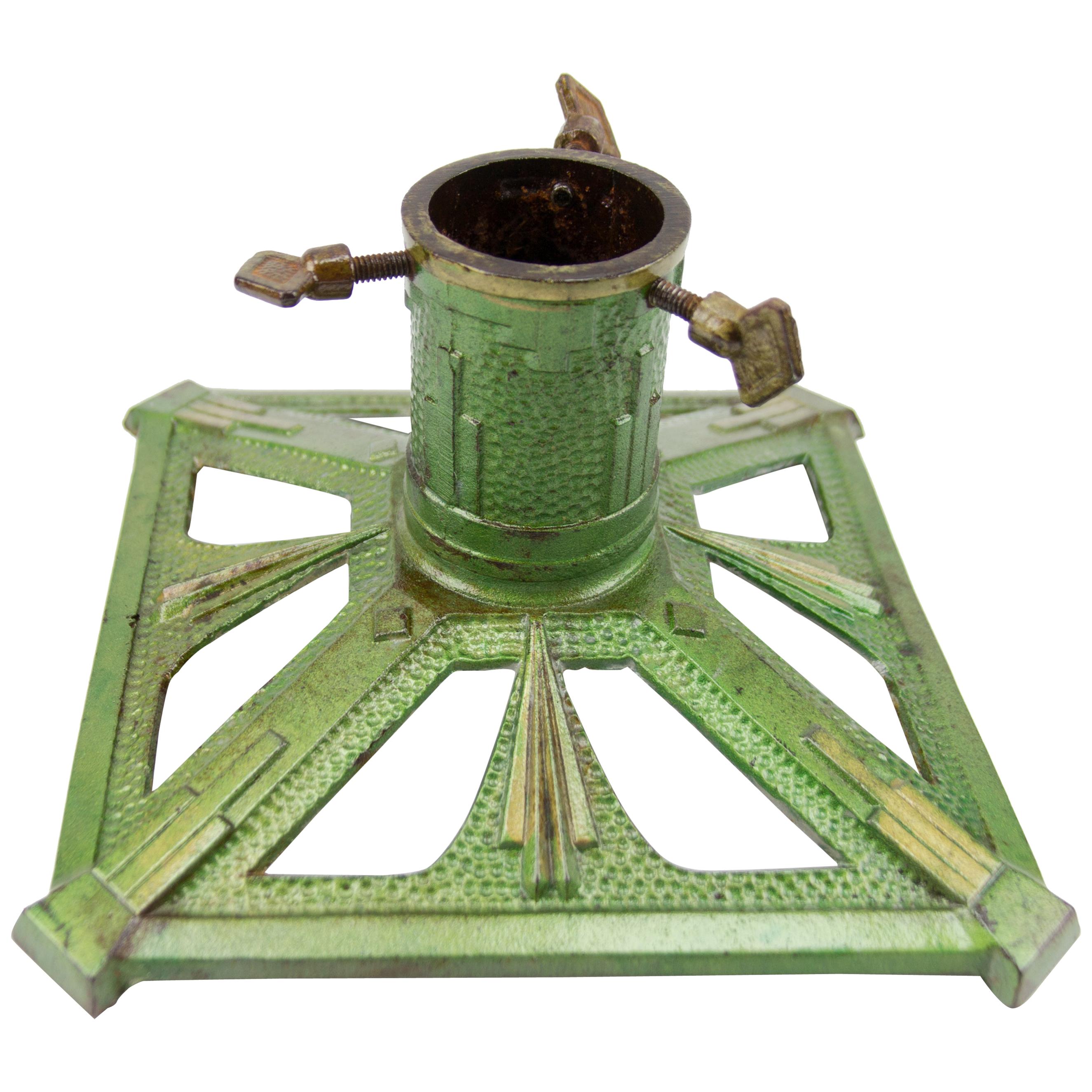 German Art Deco Style Green Cast Iron Christmas Tree Stand, 1950s