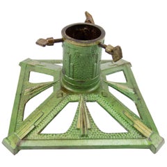 Vintage German Art Deco Style Green Cast Iron Christmas Tree Stand, 1950s