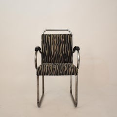 Deutscher Art Deco Freischwinger Sessel Stahlrohr Silber Schwarz Weiß, um 1925