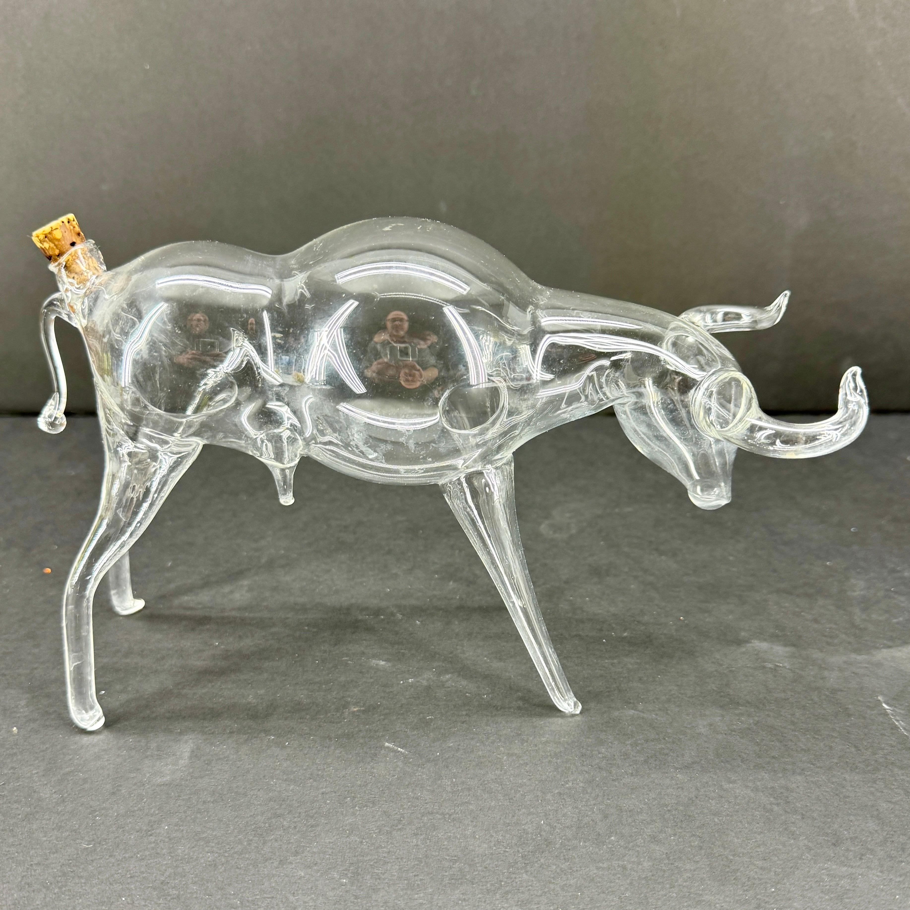 Mid-Century Modern German Art Glass Bull Whiskey Decanter Sculpture  For Sale