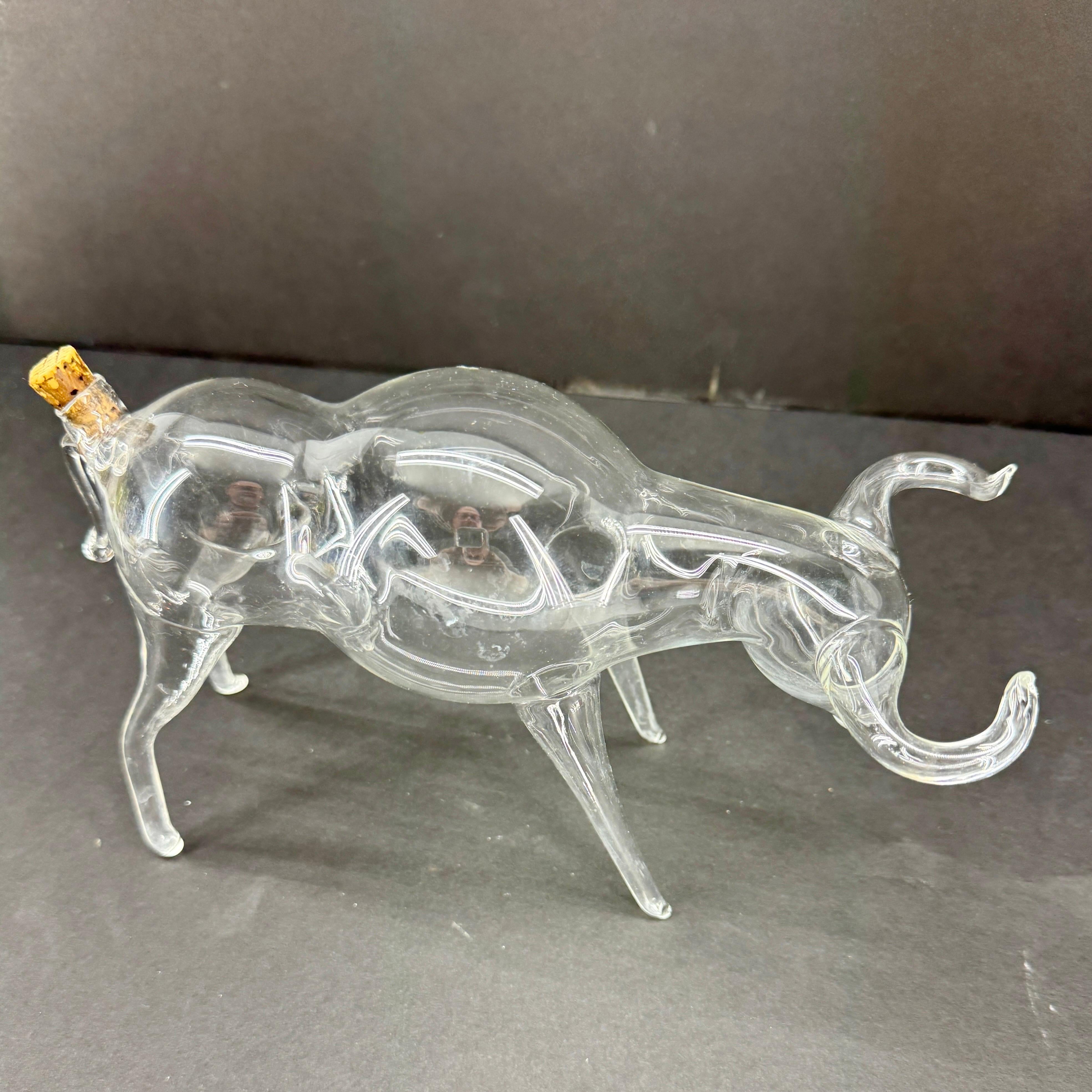 Hand-Crafted German Art Glass Bull Whiskey Decanter Sculpture  For Sale