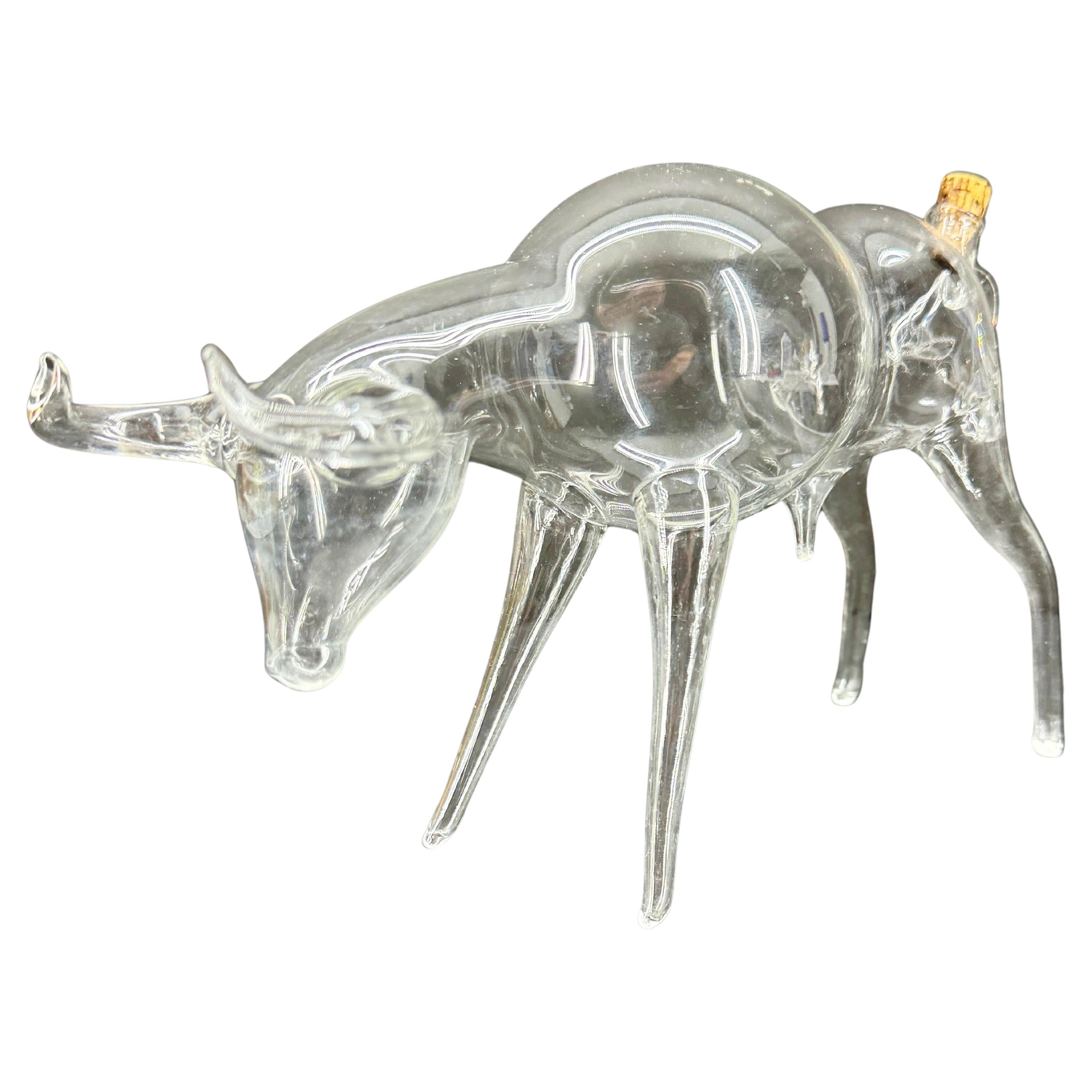 German Art Glass Bull Whiskey Decanter Sculpture  For Sale