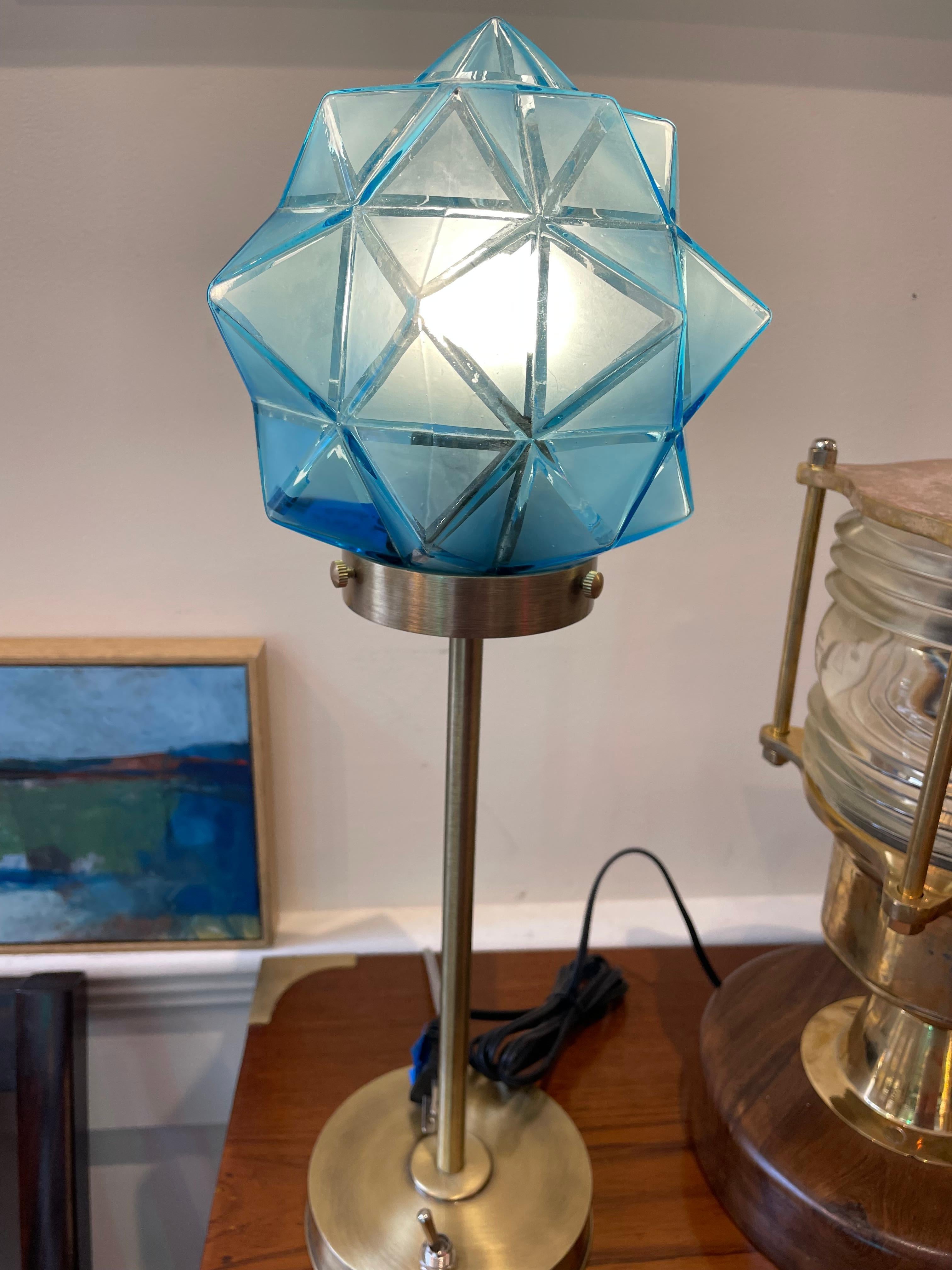 Brass German Art Glass Shade Table Lamps, Art Deco For Sale