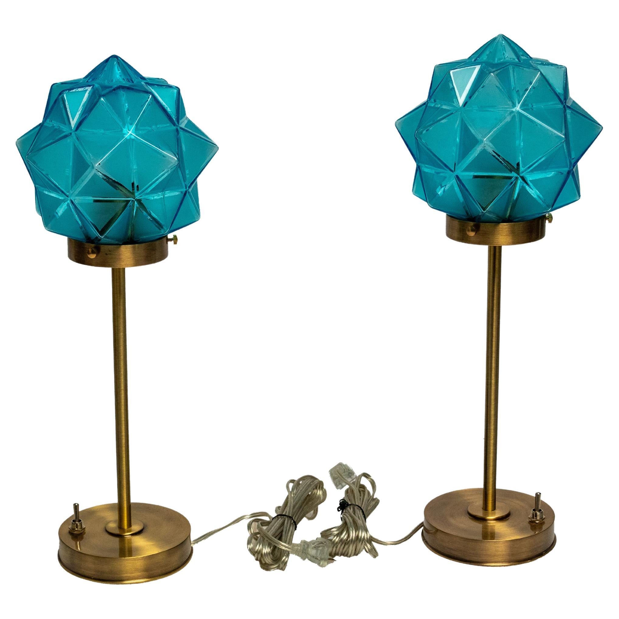 German Art Glass Shade Table Lamps, Art Deco For Sale