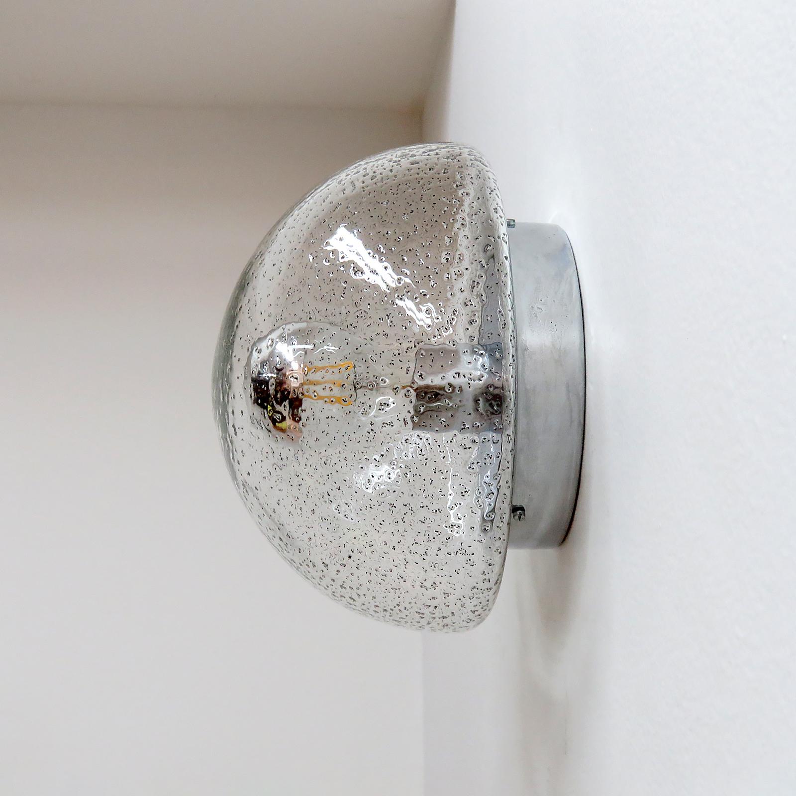 Chrome German Art Glass Wall Light by Hillebrand, 1970