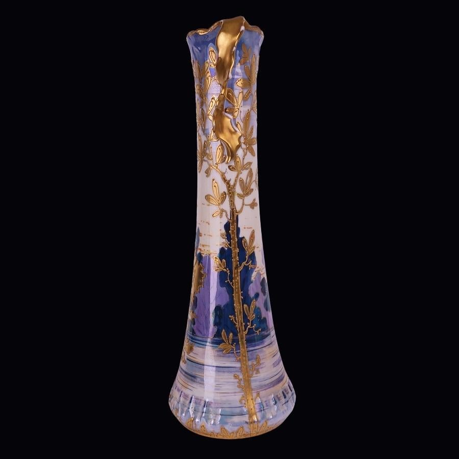 Allemand Vase en porcelaine bleu or de style Art nouveau allemand Erdmann Schlegelmilch 1905 en vente