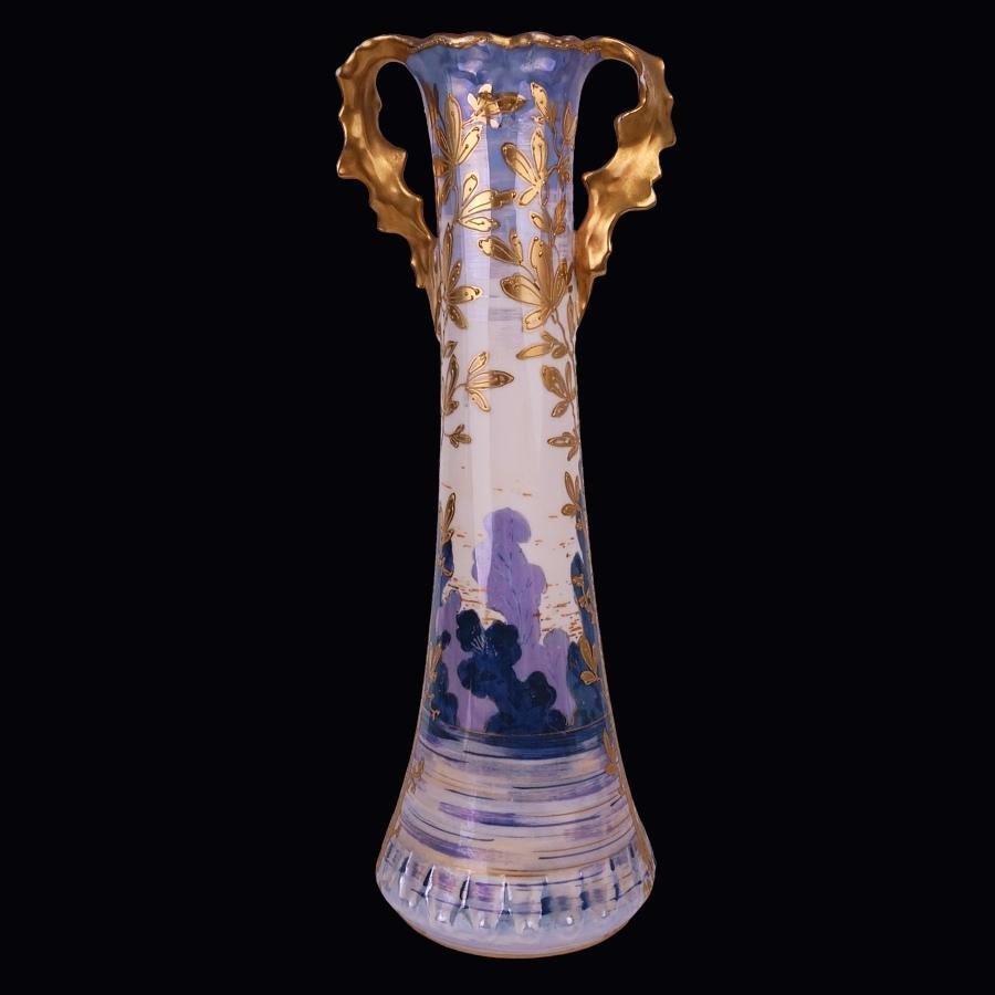 Moulé Vase en porcelaine bleu or de style Art nouveau allemand Erdmann Schlegelmilch 1905 en vente