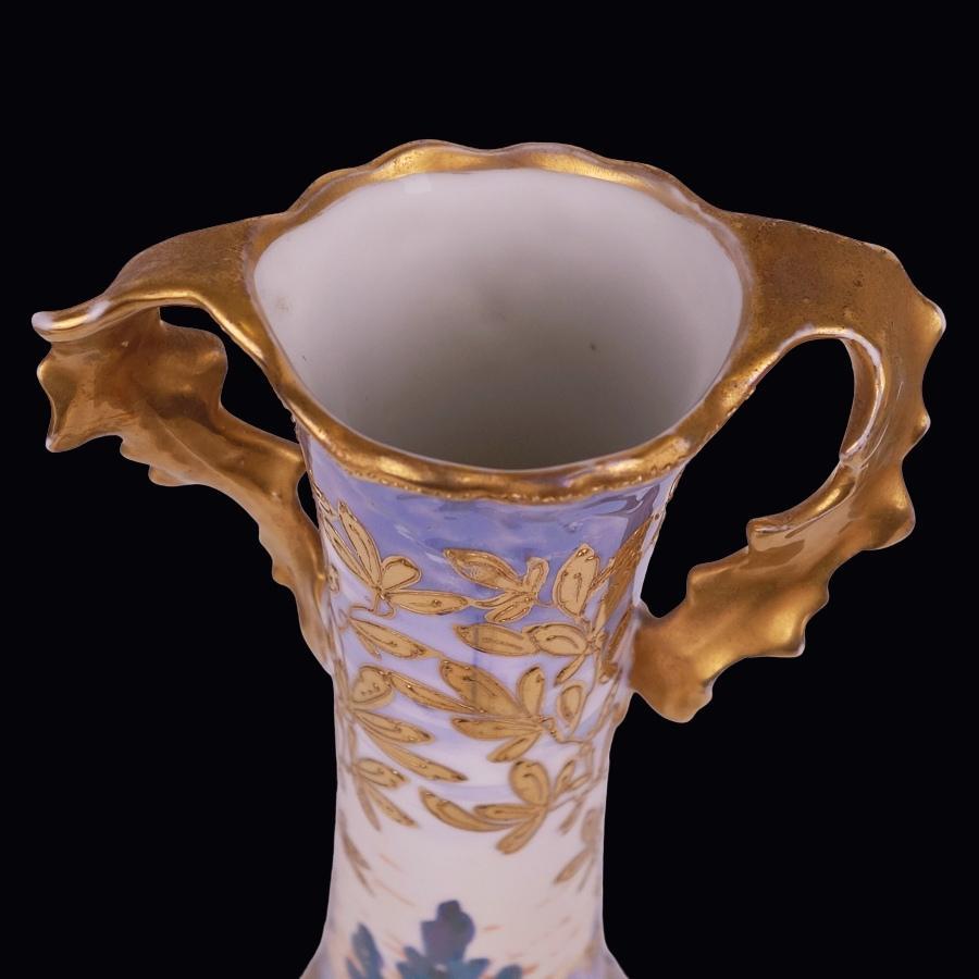German Art Nouveau Blue Gold Porcelain Vase Erdmann Schlegelmilch 1905 In Good Condition For Sale In Cathedral City, CA