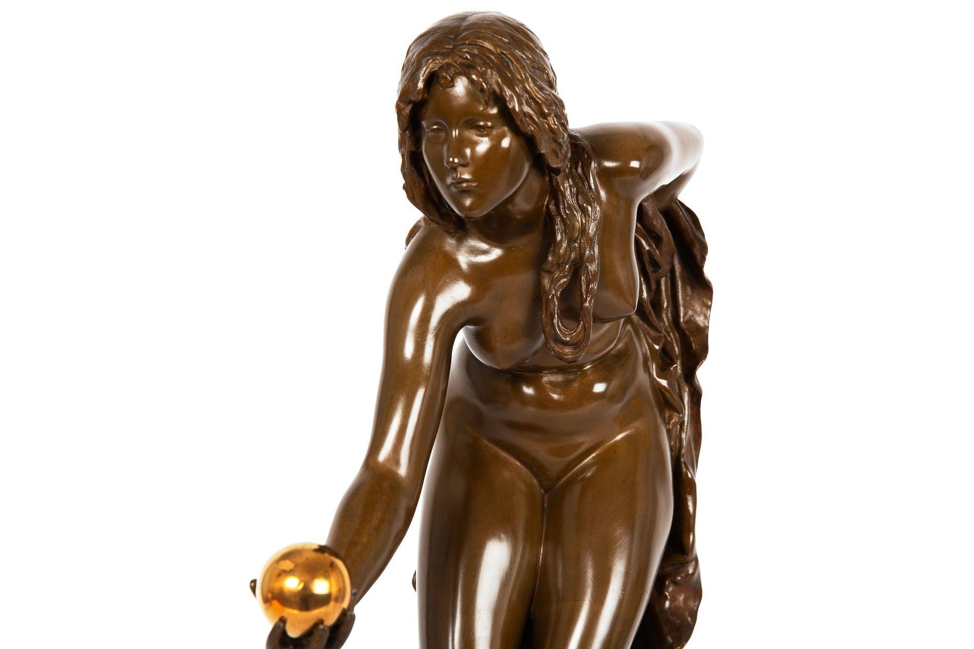 German Art Nouveau Bronze Sculpture “the Ball Player” by Walter Schott 1