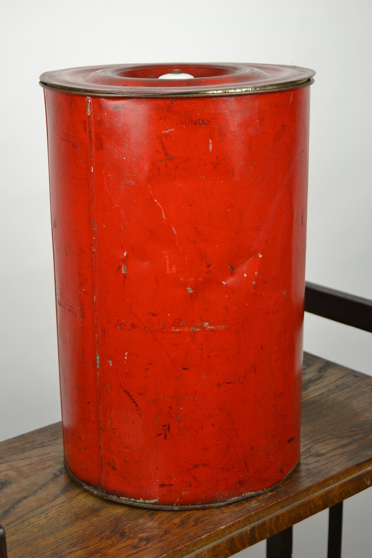 German Art Nouveau Coffee Bin, Red Tole with Flowers 5