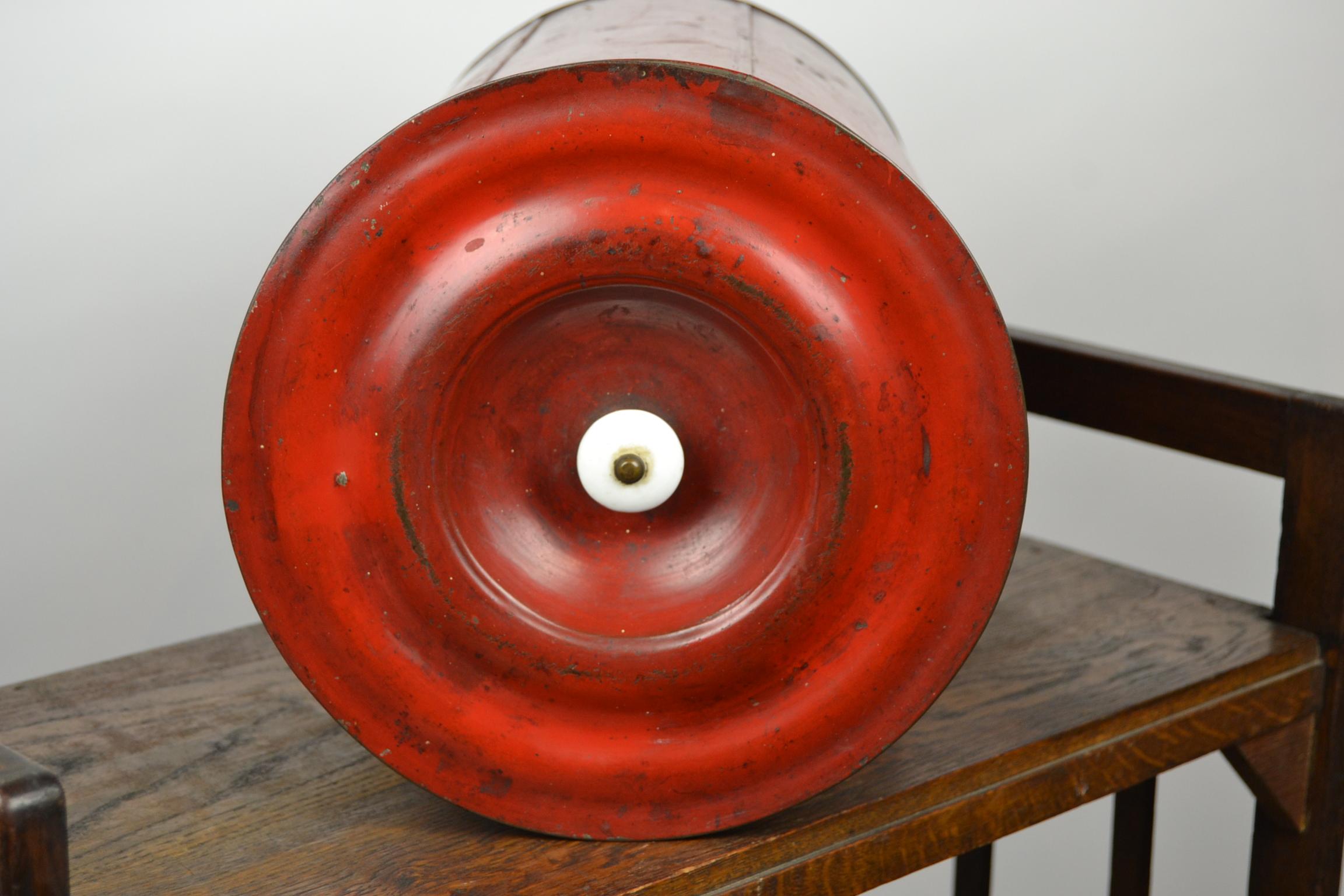 German Art Nouveau Coffee Bin, Red Tole with Flowers 2