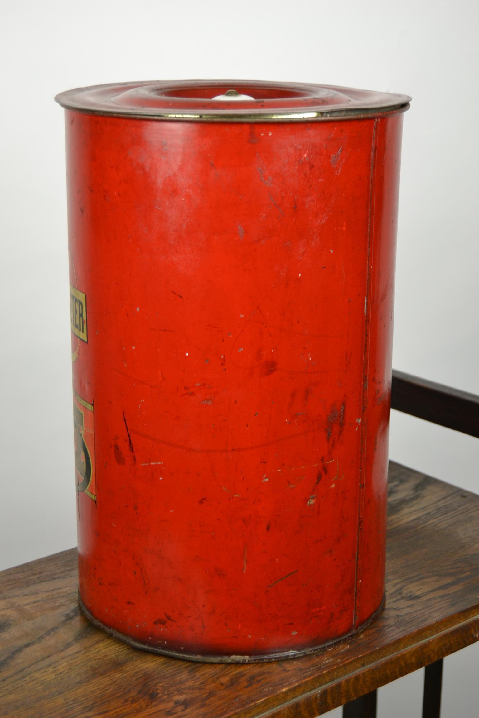 German Art Nouveau Coffee Bin, Red Tole with Flowers 4