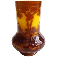 German Art Nouveau Fritz Heckert Windmill and Sailing Ship Cameo Glass Vase
