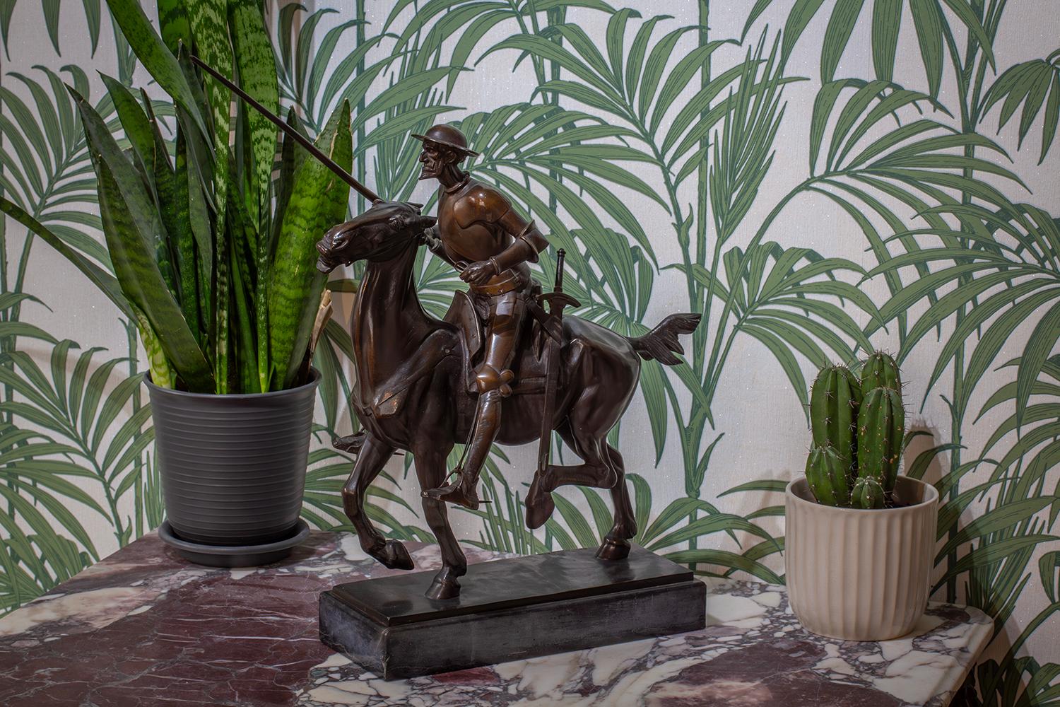 Cast German Art Nouveau Jugendstil Bronze Don Quixote by Oskar Garvens 