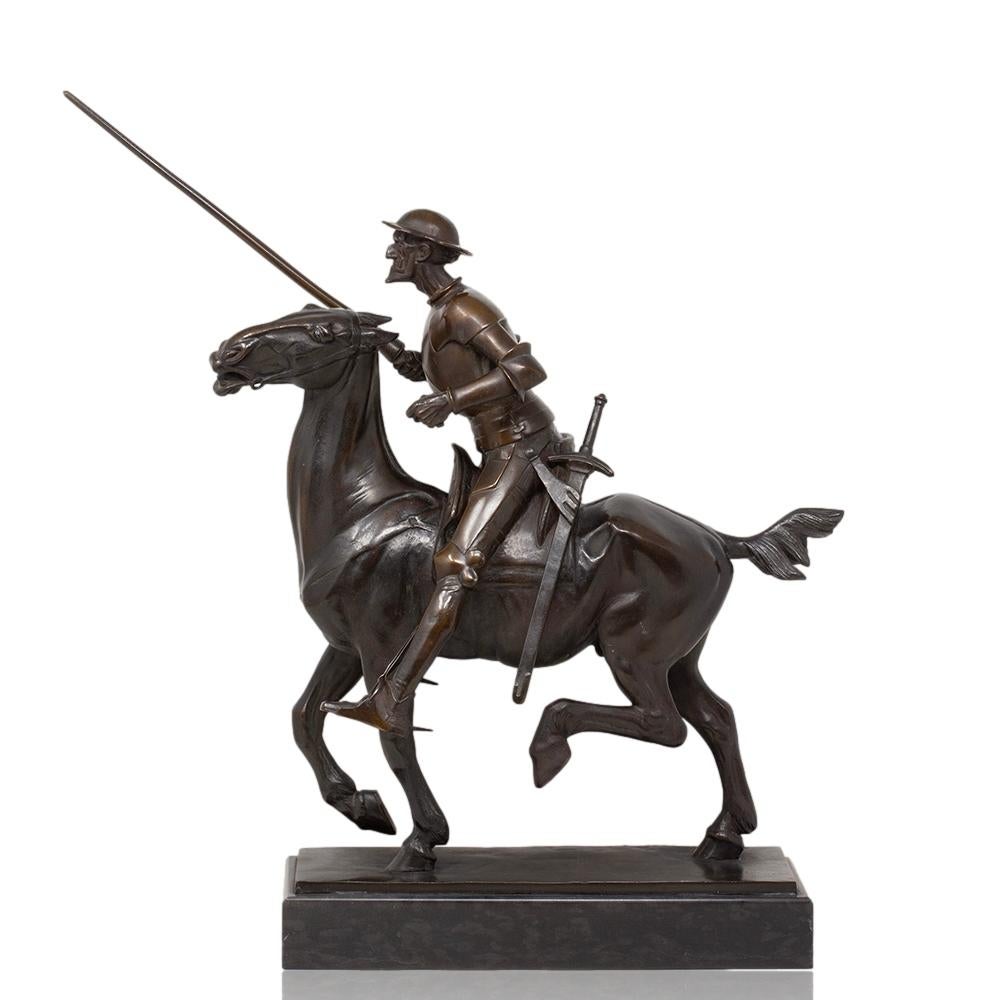 German Art Nouveau Jugendstil Bronze Don Quixote by Oskar Garvens  In Good Condition In Newark, England