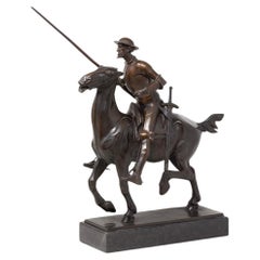 Antique German Art Nouveau Jugendstil Bronze Don Quixote by Oskar Garvens 