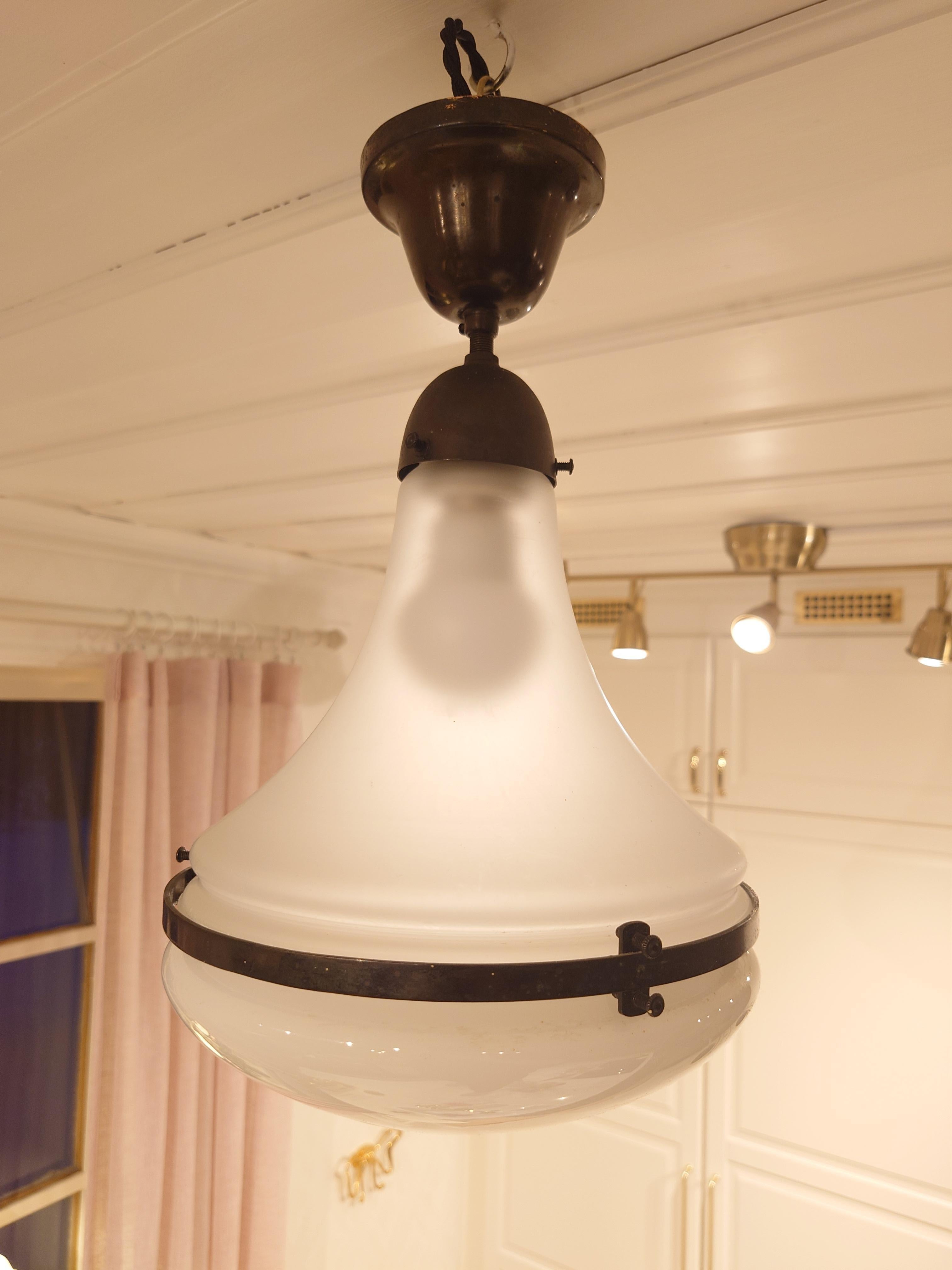 Frosted German Art Nouveau Jugendstil Siemens Luzette Pendant Lamp by Peter Behrens For Sale
