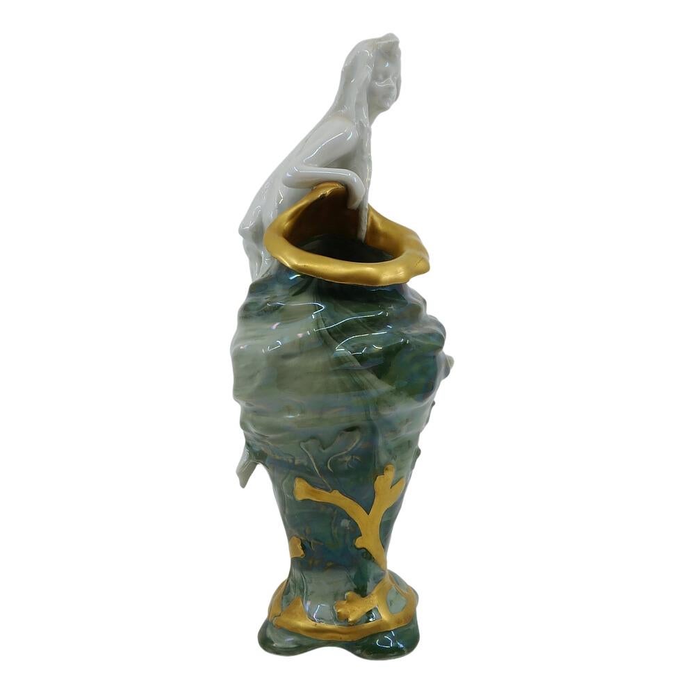 Deutsche figurale Vase aus marmoriertem Porzellan im Jugendstil Kronach Rosenthal 1900 (Geformt) im Angebot