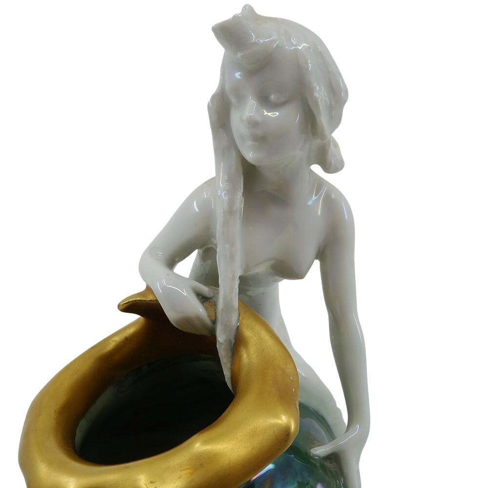 Early 20th Century German Art Nouveau Marbleized Porcelain Figural Vase Kronach Rosenthal 1900 For Sale