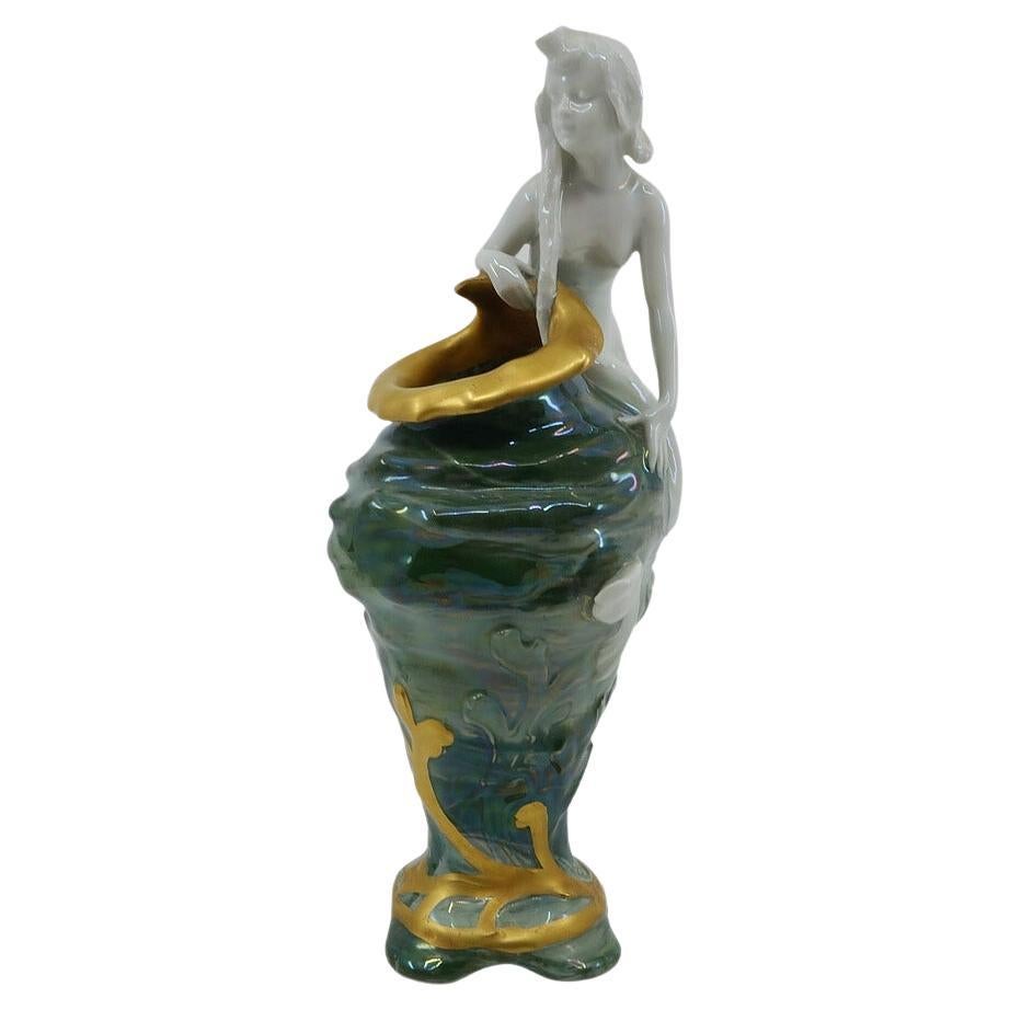 German Art Nouveau Marbleized Porcelain Figural Vase Kronach Rosenthal 1900