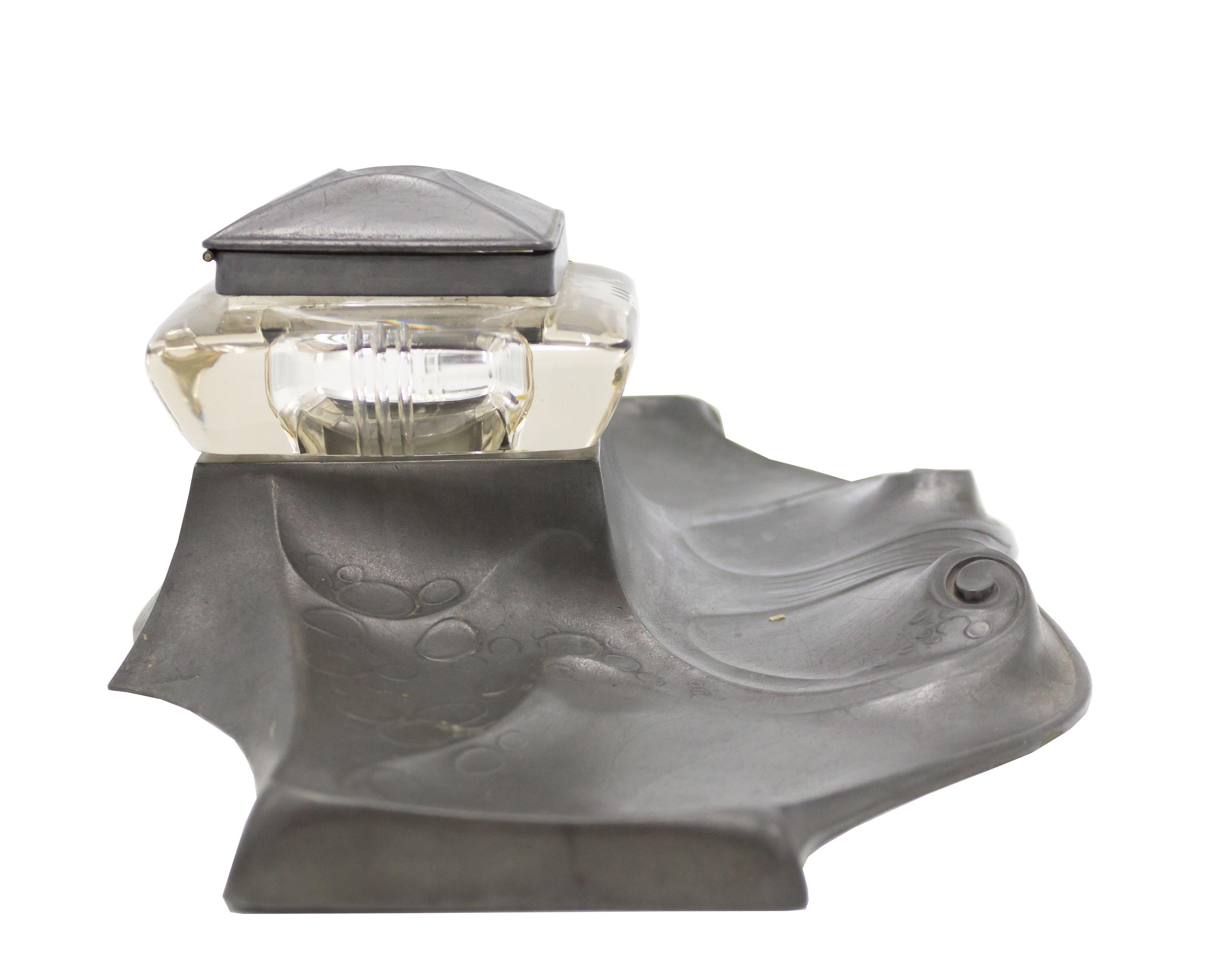 German Art Nouveau Pewter Inkwell For Sale 1