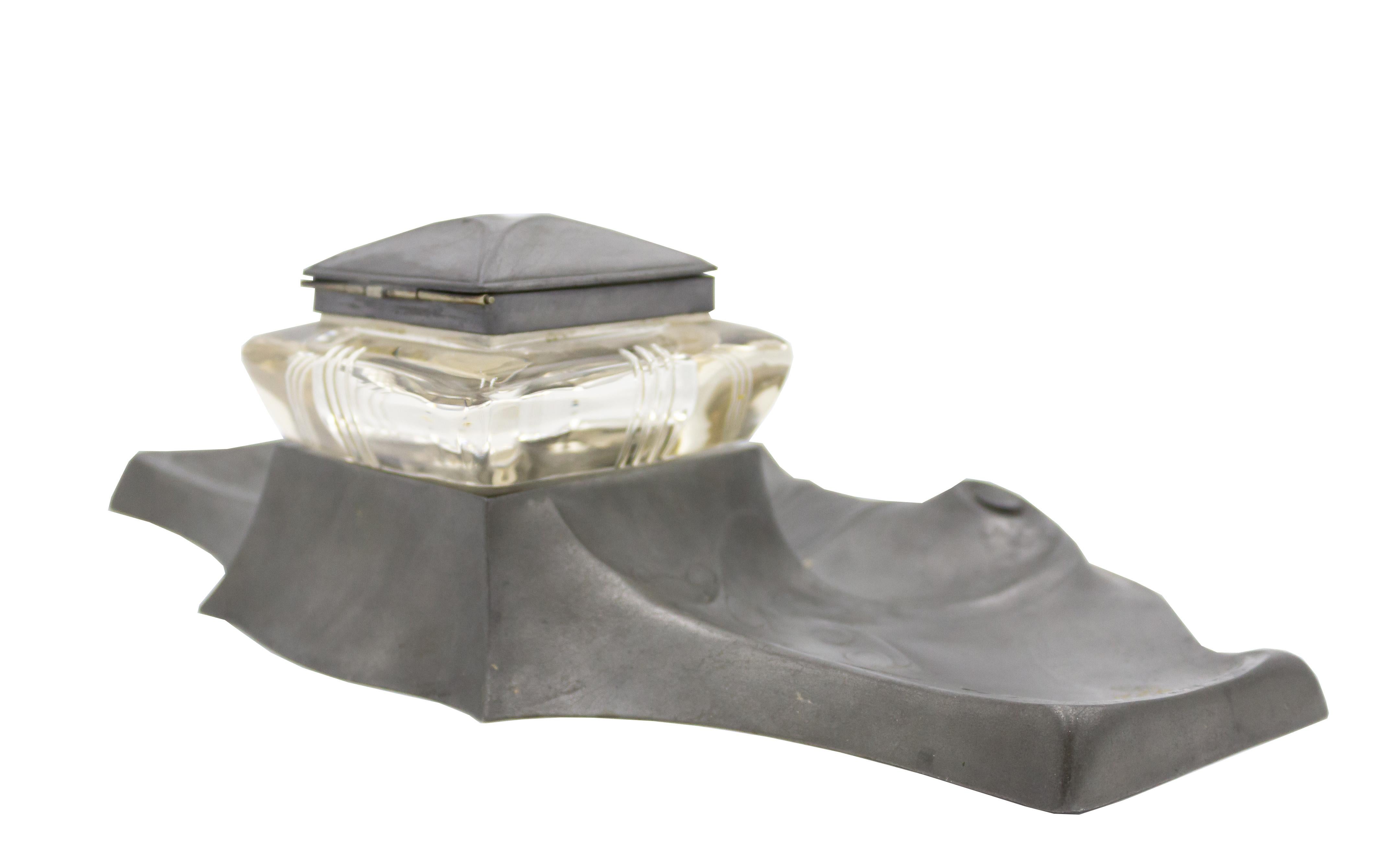 German Art Nouveau Pewter Inkwell For Sale 2